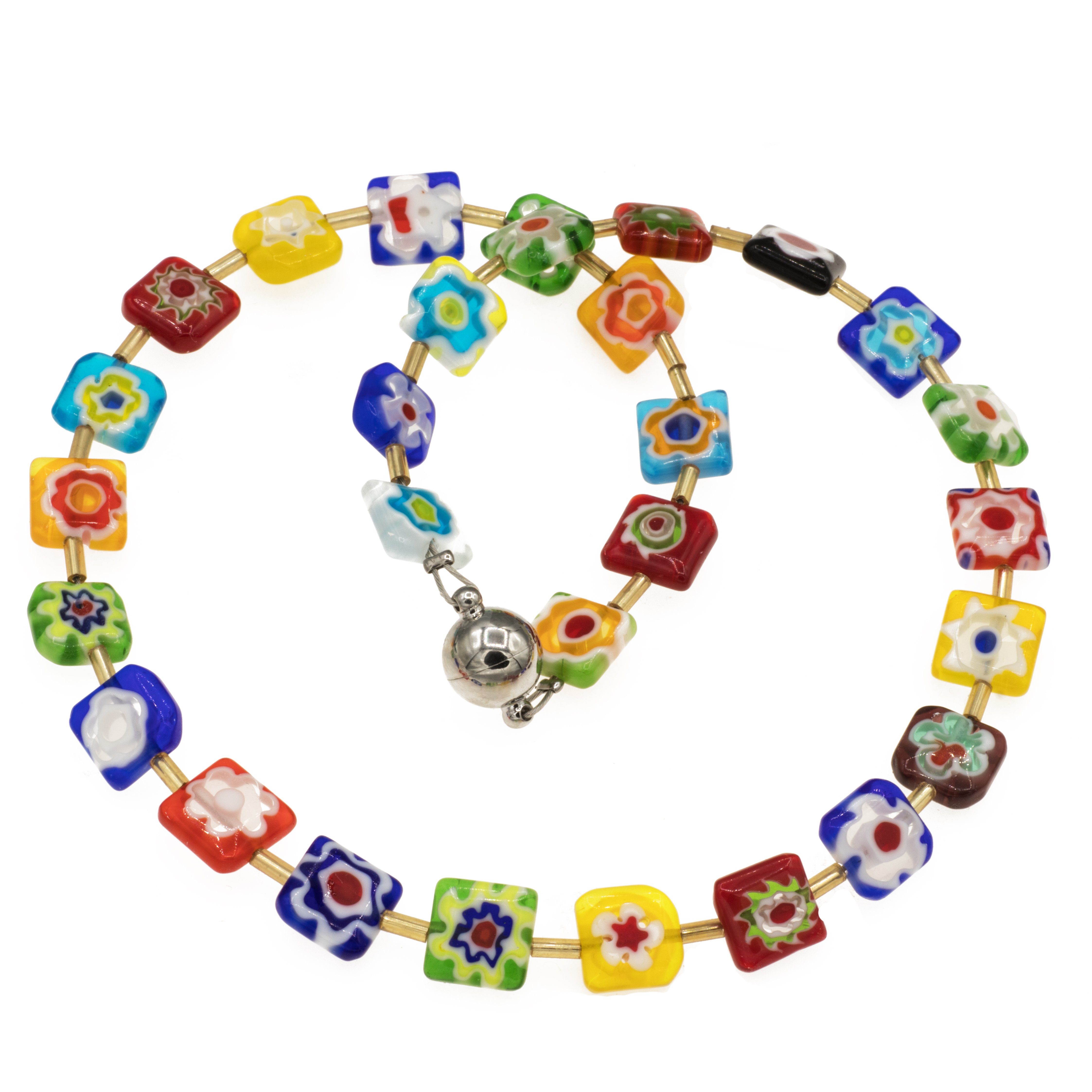 Perlenkette Kette mit Millefiori Glas bunt 1 cm Perlen quadratisch, mit Mil günstig online kaufen