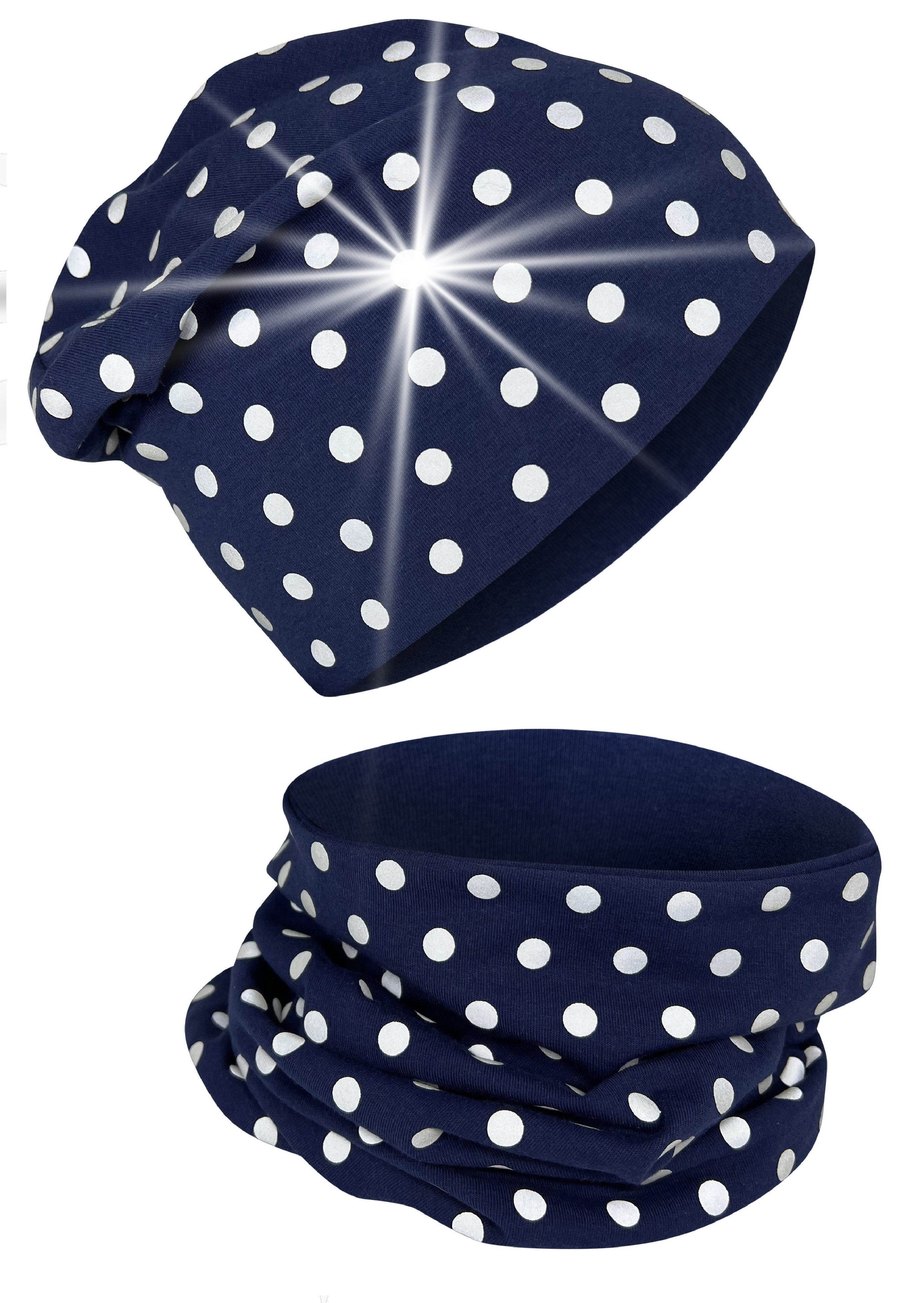 Beanie 360° Reflektor Kinder Beanie Mütze & Loop Schal Set