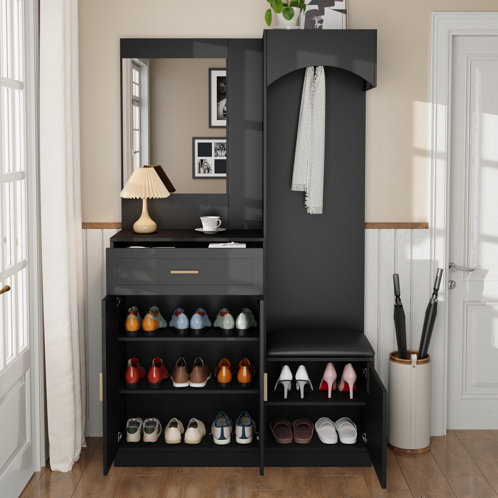 OKWISH Шкафы-Set mit Spiegel, (Kinderkleiderschrank, Вешалки, 1-St., 110 x 33 x 185.5 cm), mit verstellbaren Schuhregalen