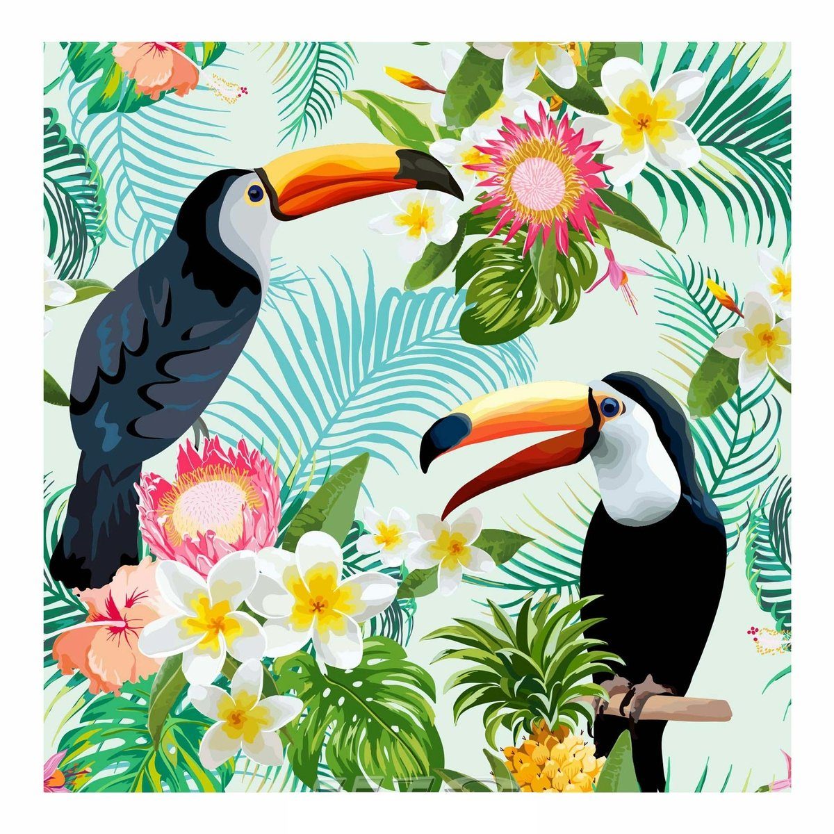 Macosa Home Papierserviette Sommer Vögel Dschungel 33x33 cm bunt, (40 St), Dekoserviette Tischdeko Mundserviette