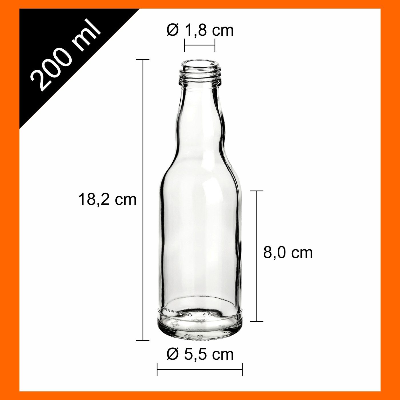 Schraub-Deckel Kropfhals 0,2l, Kleine - Set, Glasflaschen 12er 200 mit Flasche ml silberfarben gouveo Trinkflasche