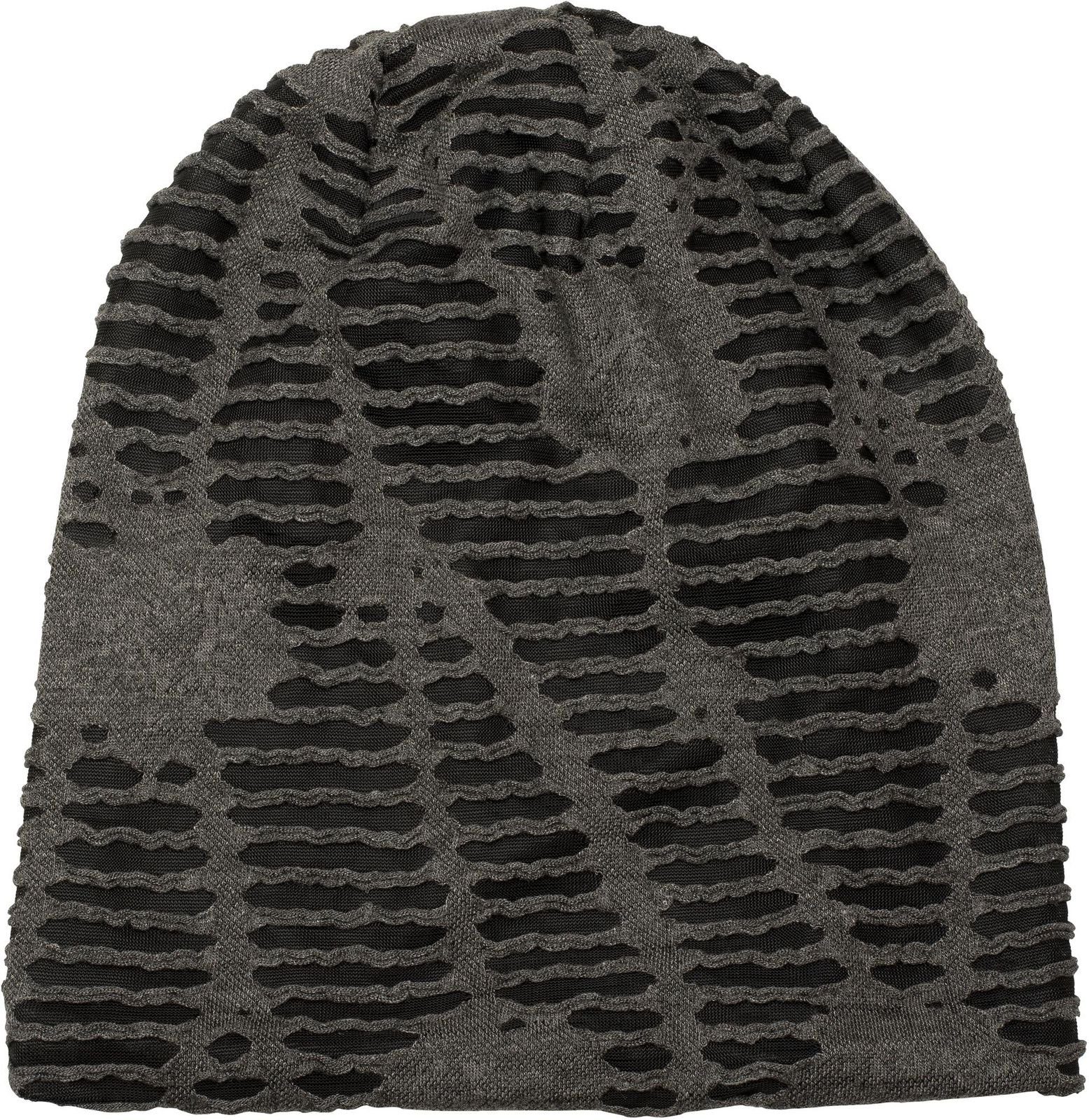 langen Dunkelgrau-Schwarz Beanie Rissen (1-St) Beanie mit styleBREAKER