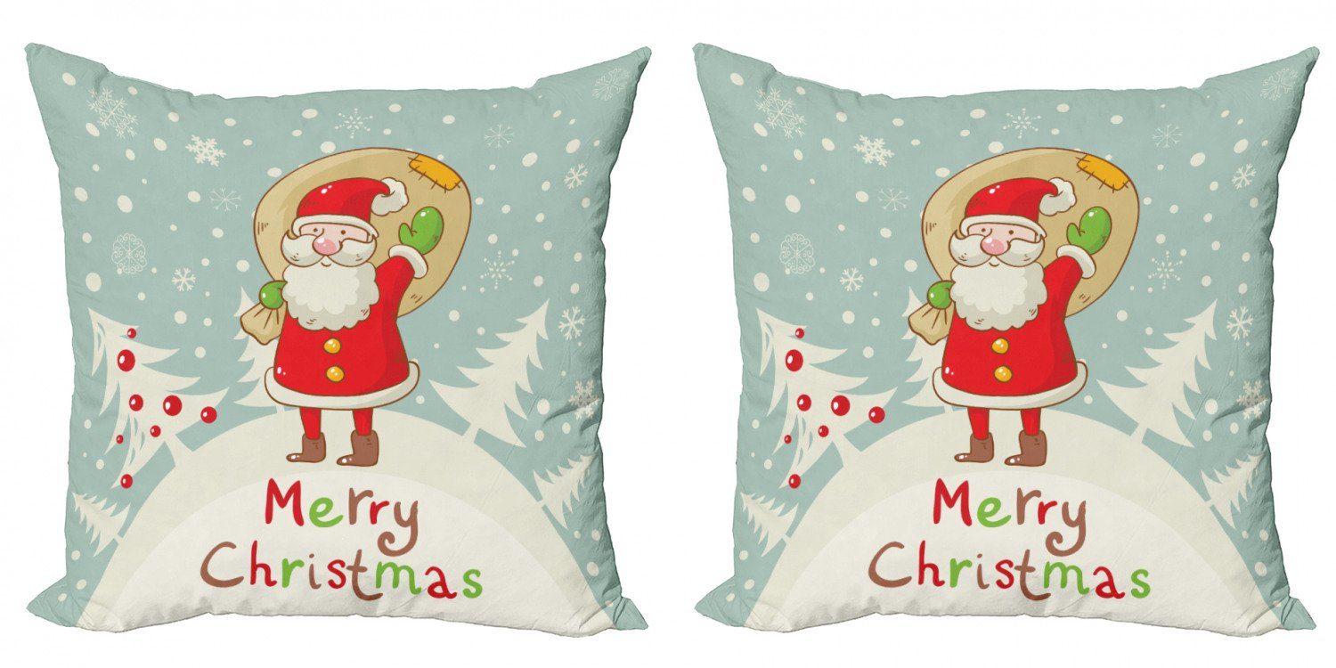 Doppelseitiger Modern Weihnachtsmann Merry Wald (2 Xmas Accent Abakuhaus verschneiten Digitaldruck, Stück), Kissenbezüge