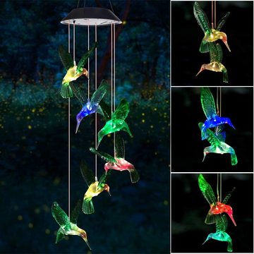 LA CUTE LED Solarleuchte Solar-Kolibri-Windspiel: Perfekte Geschenkidee für drinnen und draußen, LED fest integriert, Bunt, Solarbetrieben, Farbwechsel bei Nacht, Leicht zu installieren