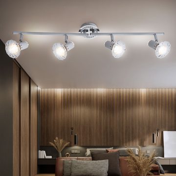 Globo LED Deckenleuchte, Leuchtmittel inklusive, Warmweiß, LED Decken Lampe Metall Leuchte Chrom Weiß Kristalle Spot Beweglich