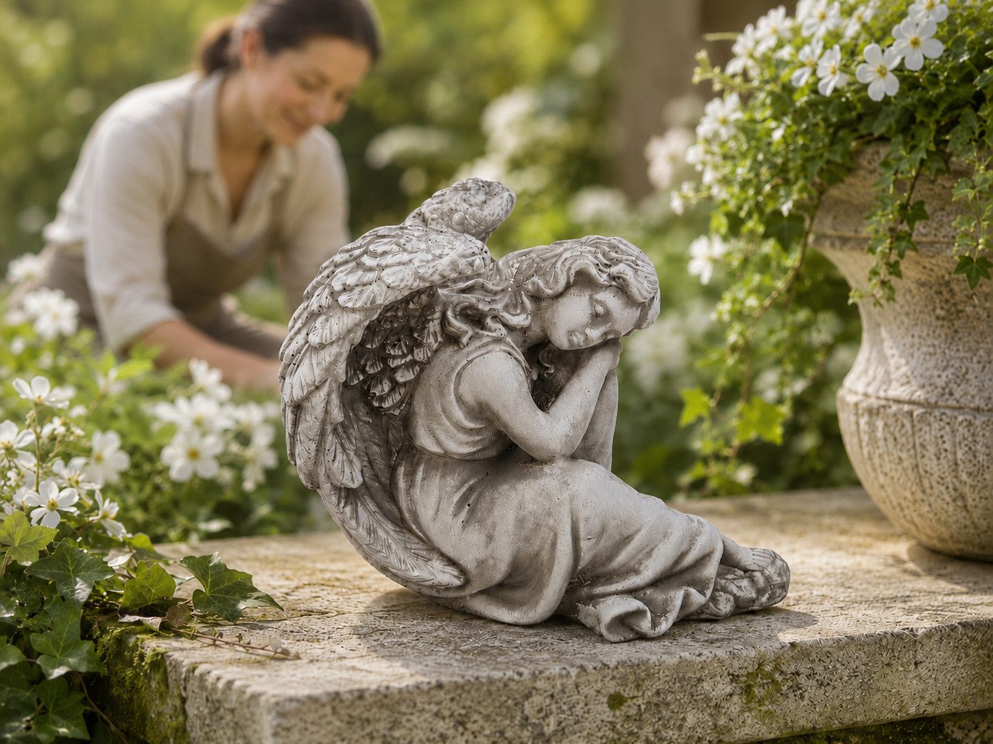 Xlmoebel Dekofigur Engel Figur Schlafend Steinoptik Garten Grau Dekor Ruhig Sofort (Einzelartikel, 1 St., 1-teilig), Hergestellt in Europa