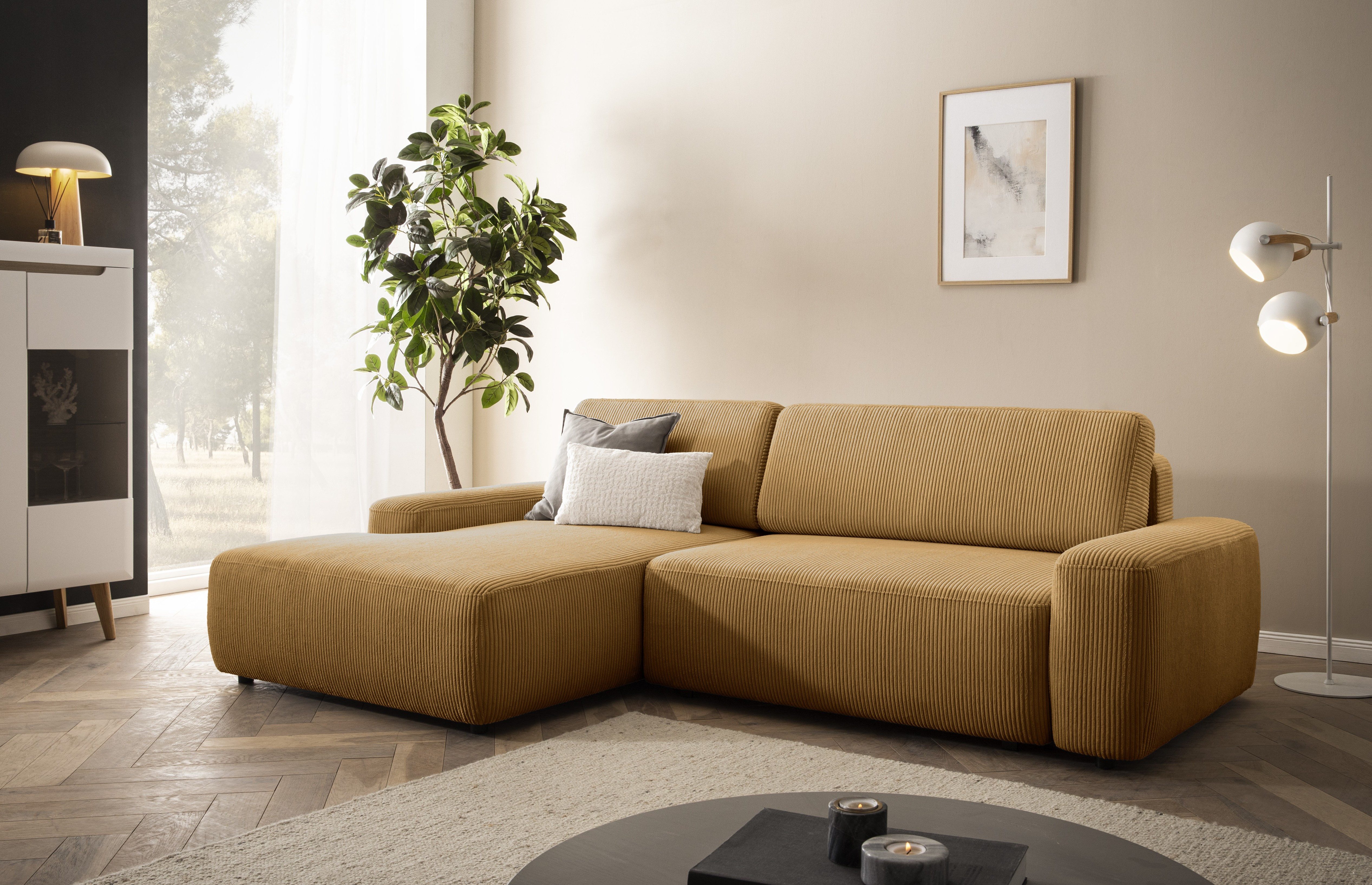 Home affaire Ecksofa TORGE (264cm), Schlafsofa in Cord, Samtvelours o Struktur fein, L-Form, Schlaffunktion, Bettkasten, Liegefläche: 125/210 cm