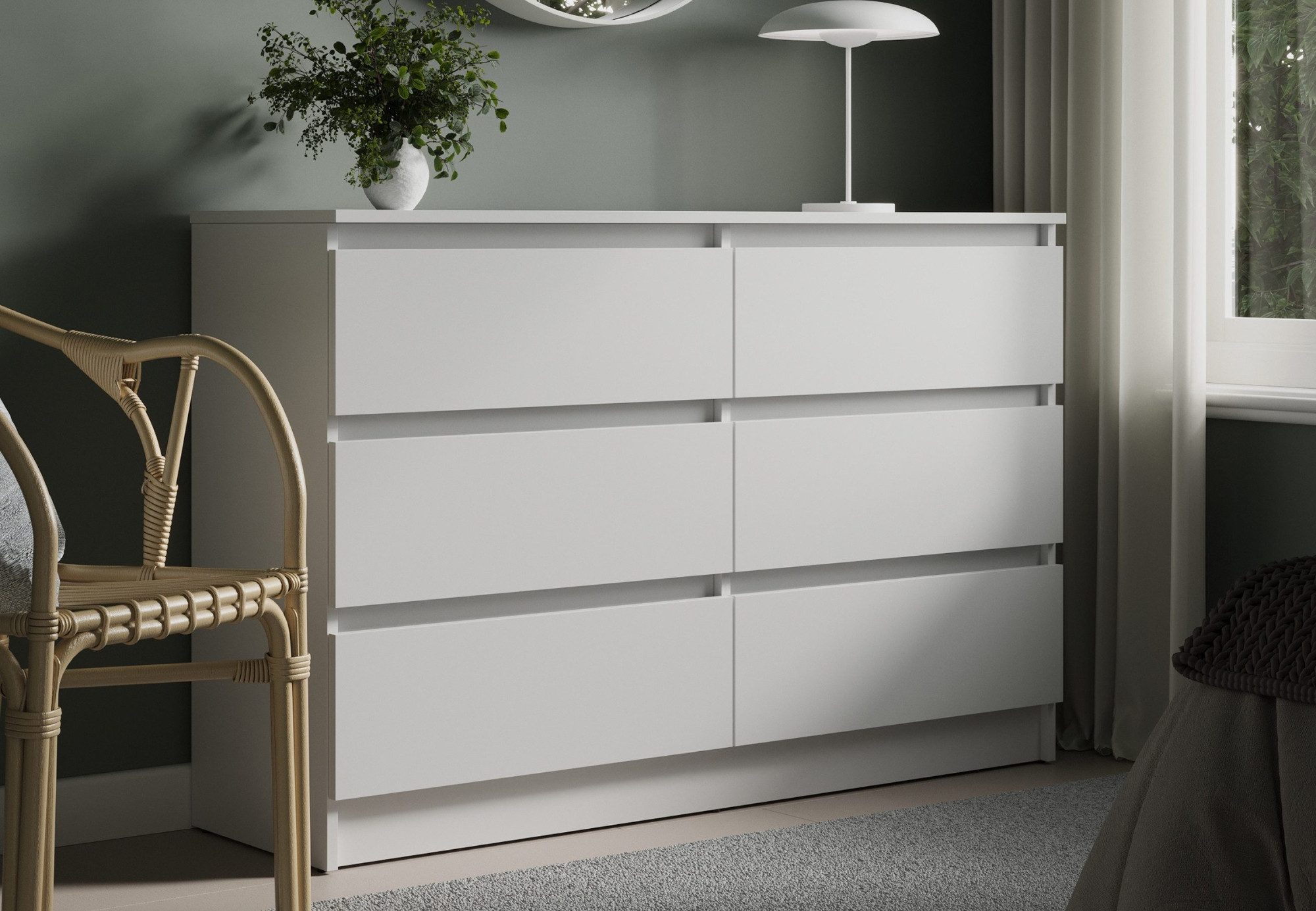 Home Collective Kommode mit 6 Schublade 80, 100, 120, 140 cm breit Holz Schrank (Highboard Anrichte Schlafzimmer Wohnzimmer Flur Büro Organizer), Kommode 120 cm breit Kommode Sideboard, Weiß