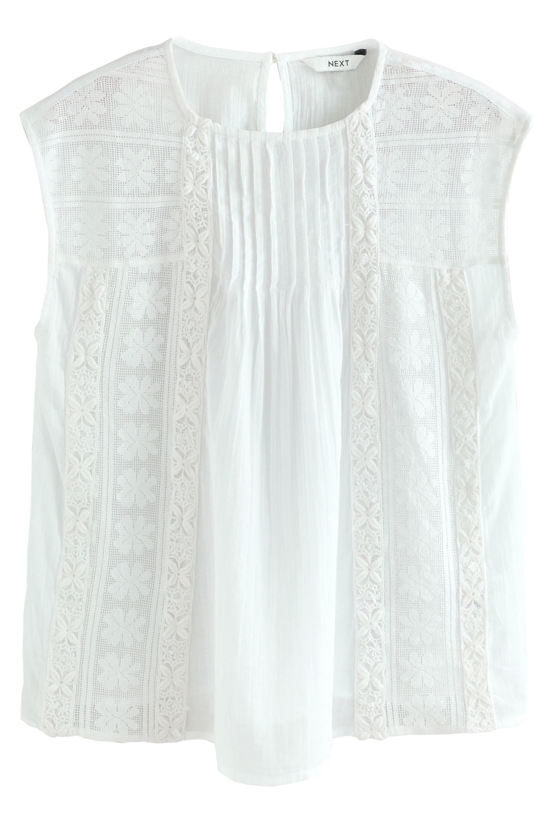 Next Blusentop Ärmellose Bluse mit Biesen, Mesh und Stickerei (1-tlg) günstig online kaufen