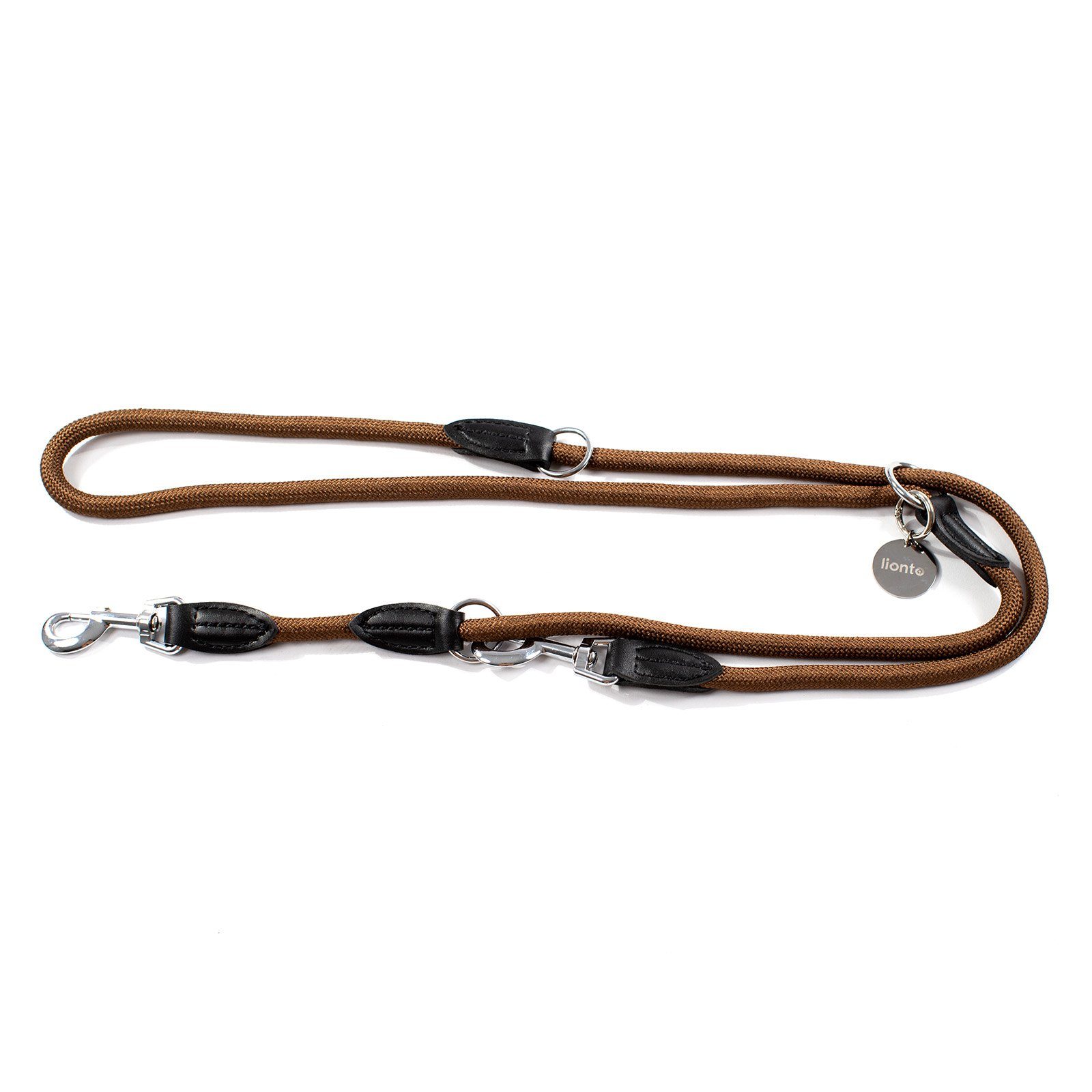 lionto Hundeleine Hundeleine, Führleine, Doppelleine, 2 m, mehrfach verstellbar, braun