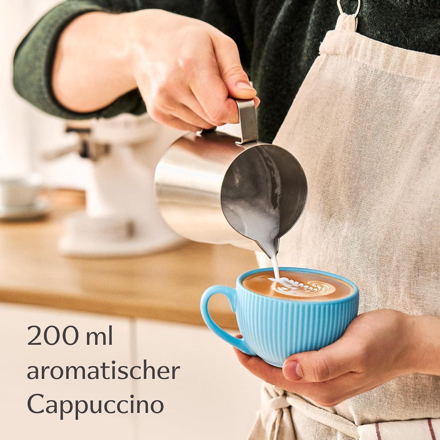Cosumy Cappuccinotasse 6er Set mit Untertassen - 200 ml Kapazität - mattes Streifendesign, 12-tlg., Keramik, matt - spülmaschinenfest - mikrowellengeeignet - mo – Bild 4 von 5