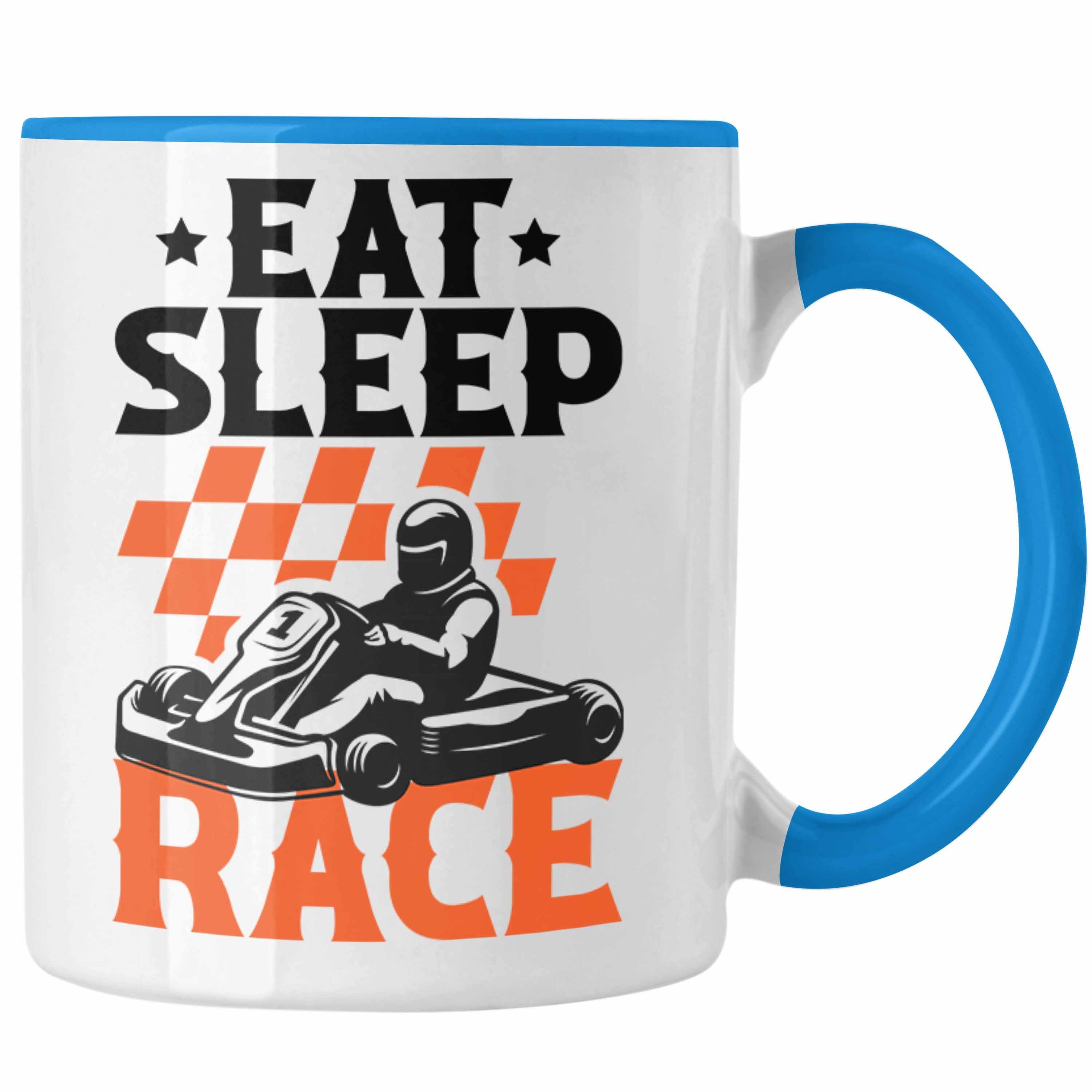 Trendation Tasse Trendation - Go Kart Fahrer Tasse Geschenk Eat Sleep Race Gokart Racing Rennfahrer Blau