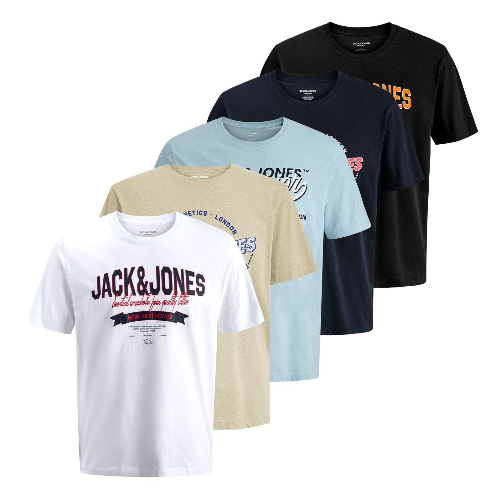 Jack & Jones T-Shirt 5er Pack Logo Tee SS O-Neck mit verschiedenen Prints günstig online kaufen