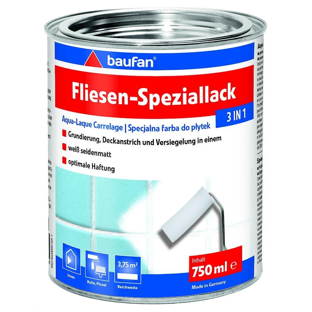 baufan® Fliesenlack Fliesen Speziallack 3in1 750ml weiß seidenmatt Lack