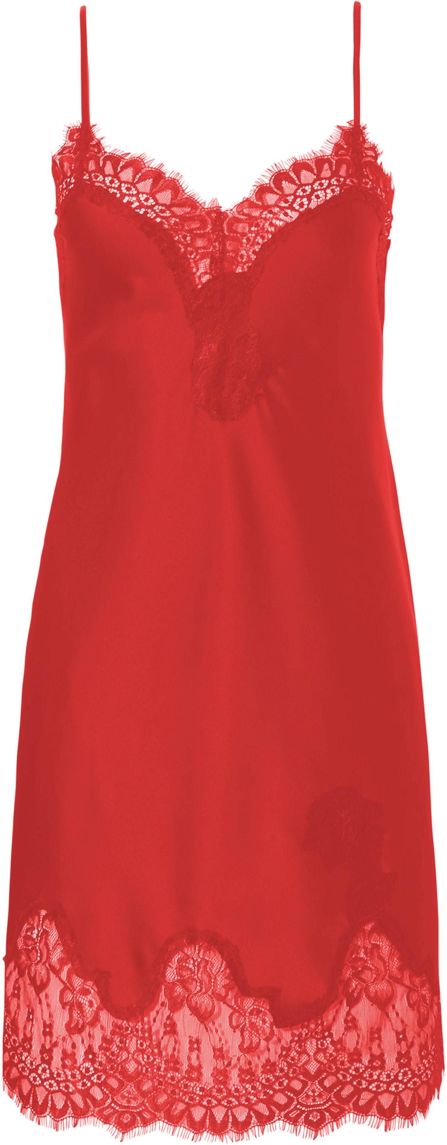 Pastunette feminin Nachthemd Nachthemd mit rot (1-tlg) Spitze Satin Damen
