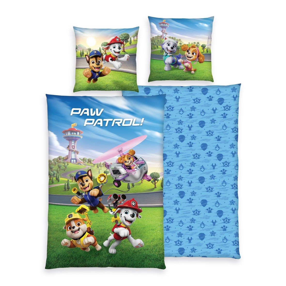 LINKHOFF Kinderbettwäsche Bettwäsche-Set Paw Patrol 135x200 + 80x80 cm, 100% Baumwolle, Renforcé Kinder Bettwäsche Chase, Marshall, Skye & Rubble