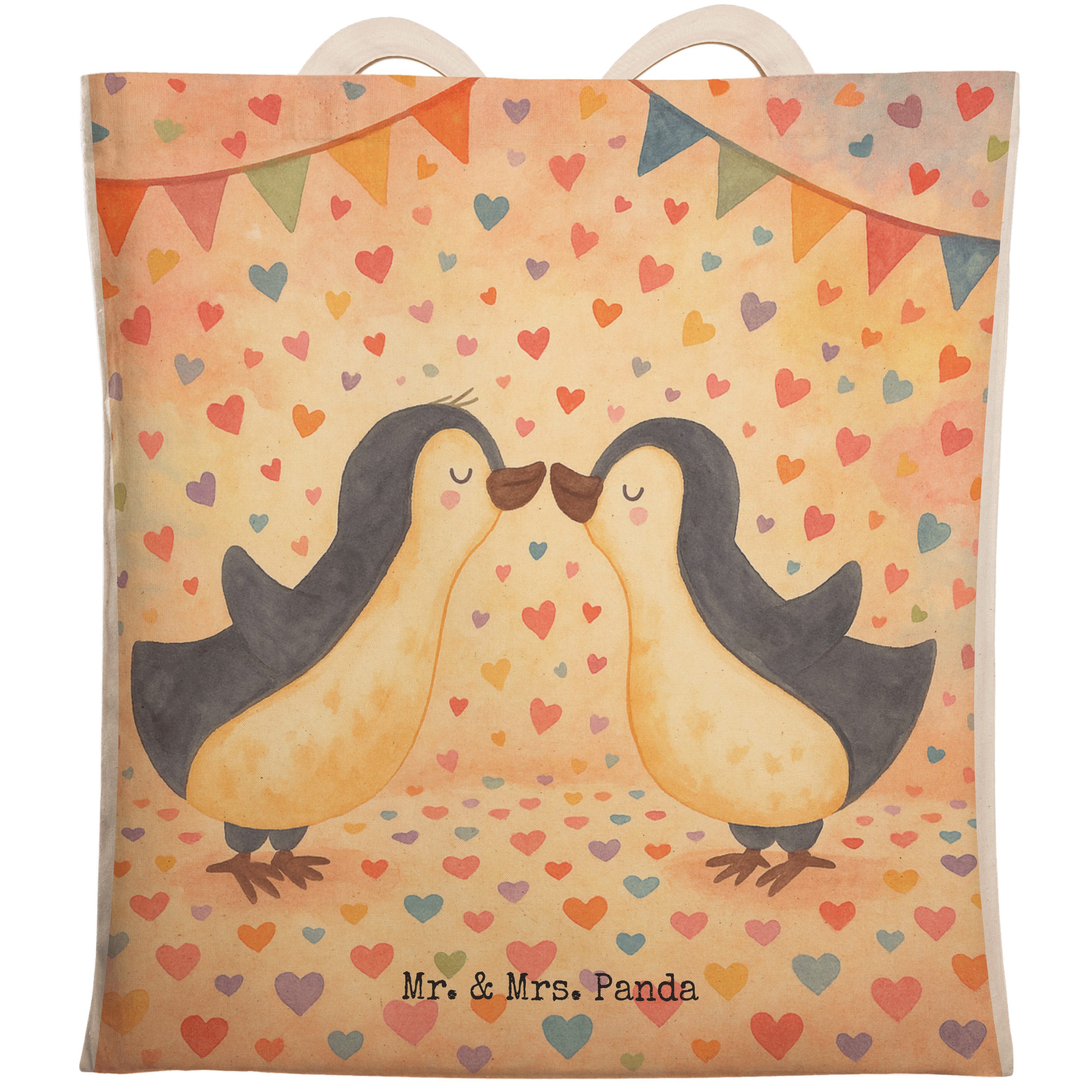Tragetasche Pinguin Liebe Design, shopping bag, Weiß, Hochzeitstag, Freundin, Lov