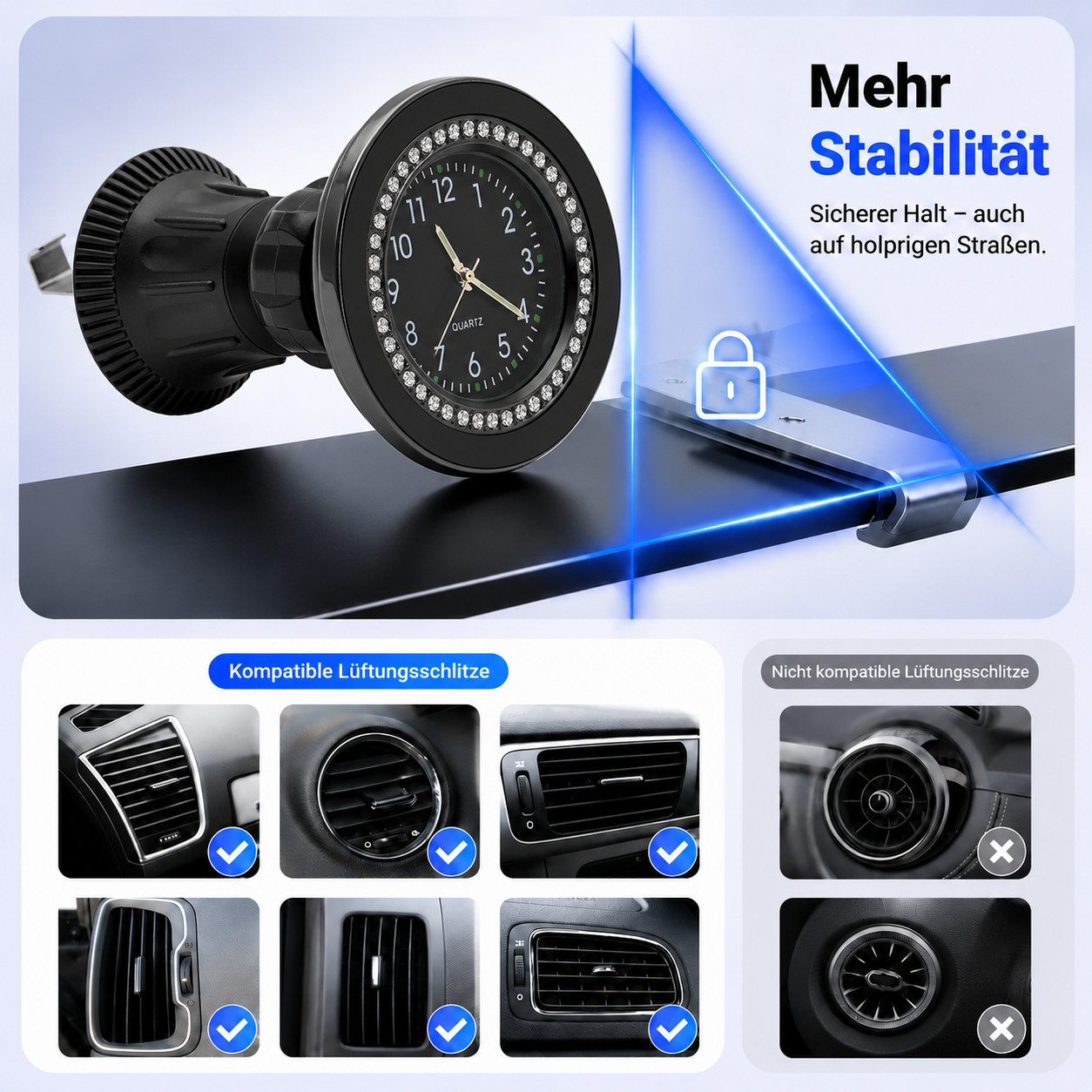 NEXGEN LUXUS HANDY-ZUBEHÖR Smartphone-Halterung Handyhalterung Auto Magnet KFZ Smartphone Halterung mit Uhr NEU, (Deutsche Marke, N52 Magnetkraft, Extra stabile – Bild 4 von 5