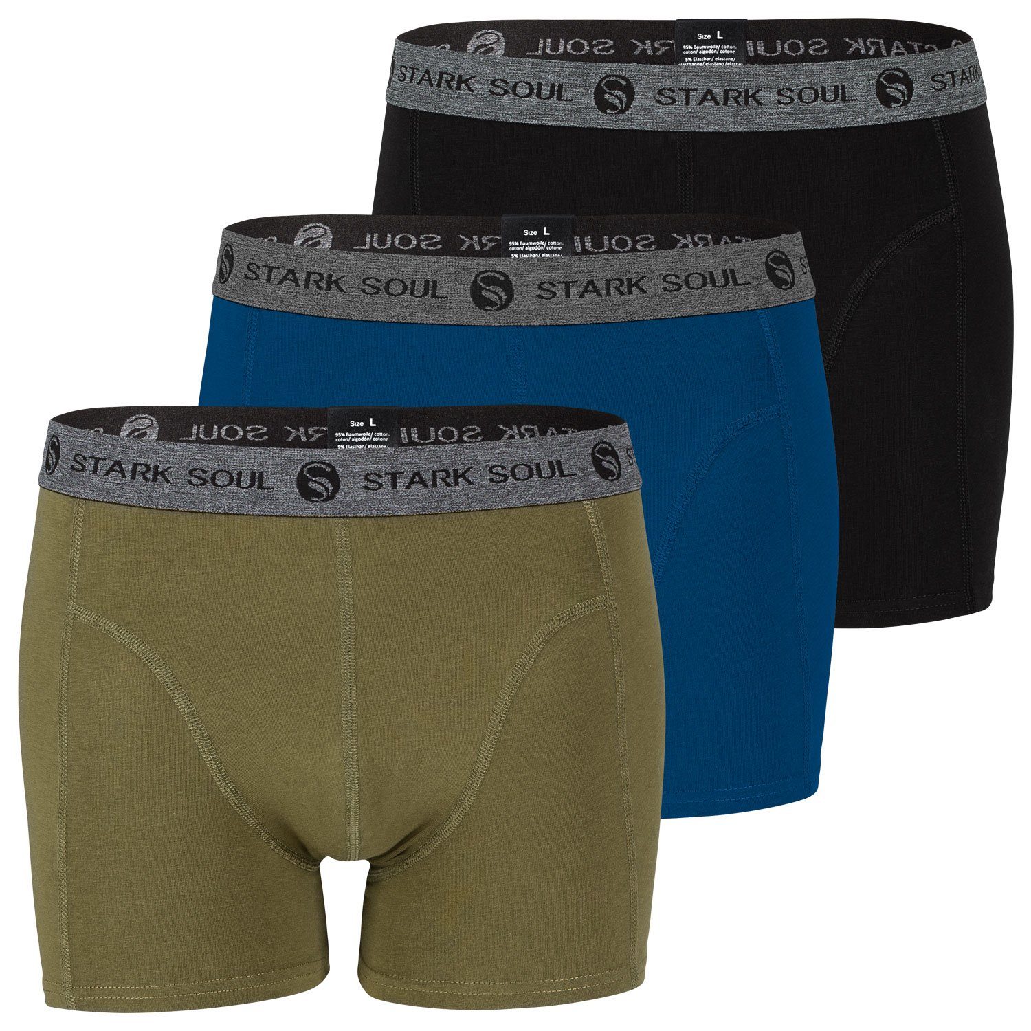 Stark Soul® Boxershorts Herren Boxershorts, 3er Pack, Retroshorts, Trunks - weiche Baumwolle 3er-Pack Gemischt-V3