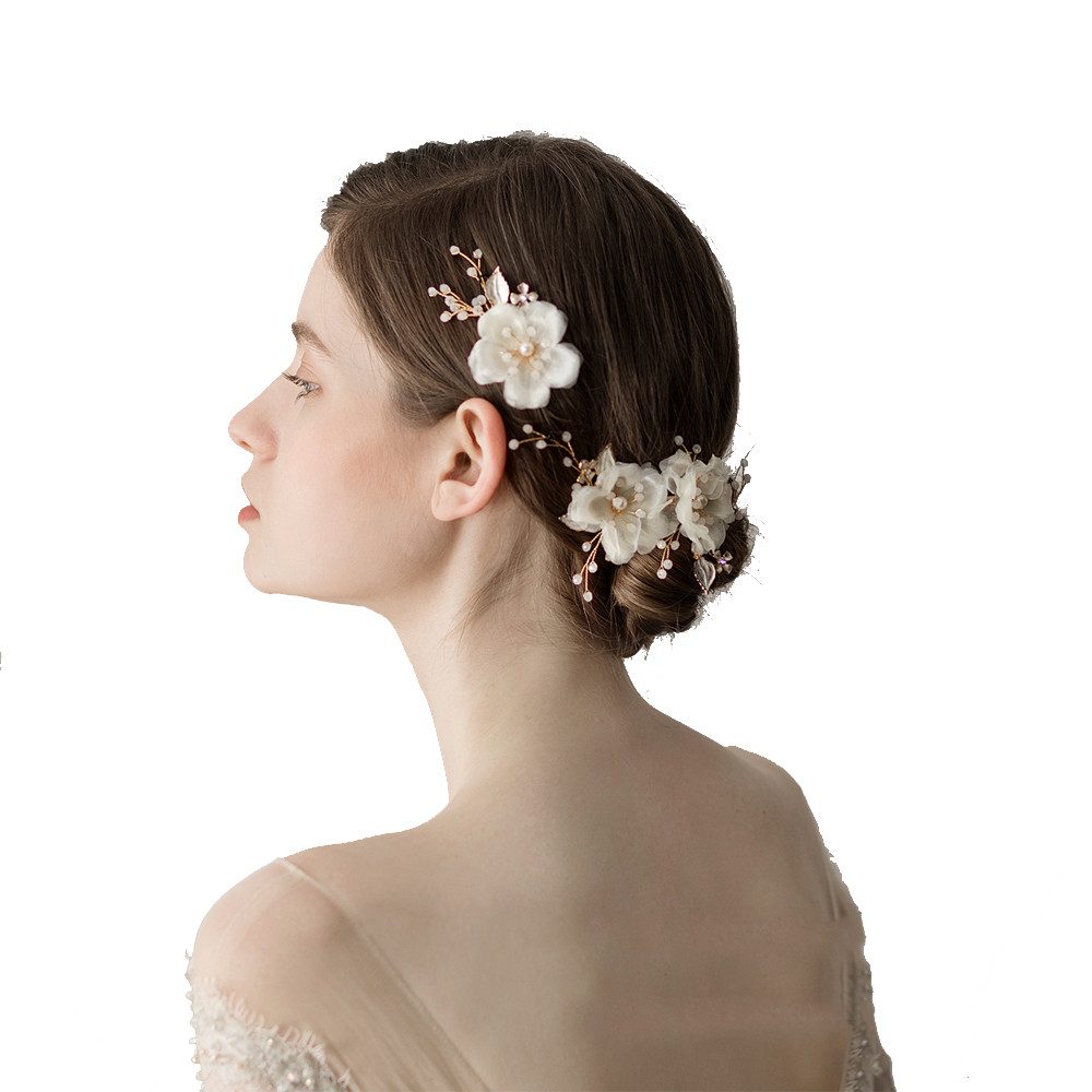 zggzerg Click-Ornamente Braut Blume Seite Haarspangen Hochzeit Perlen Chiffon Haarschmuck