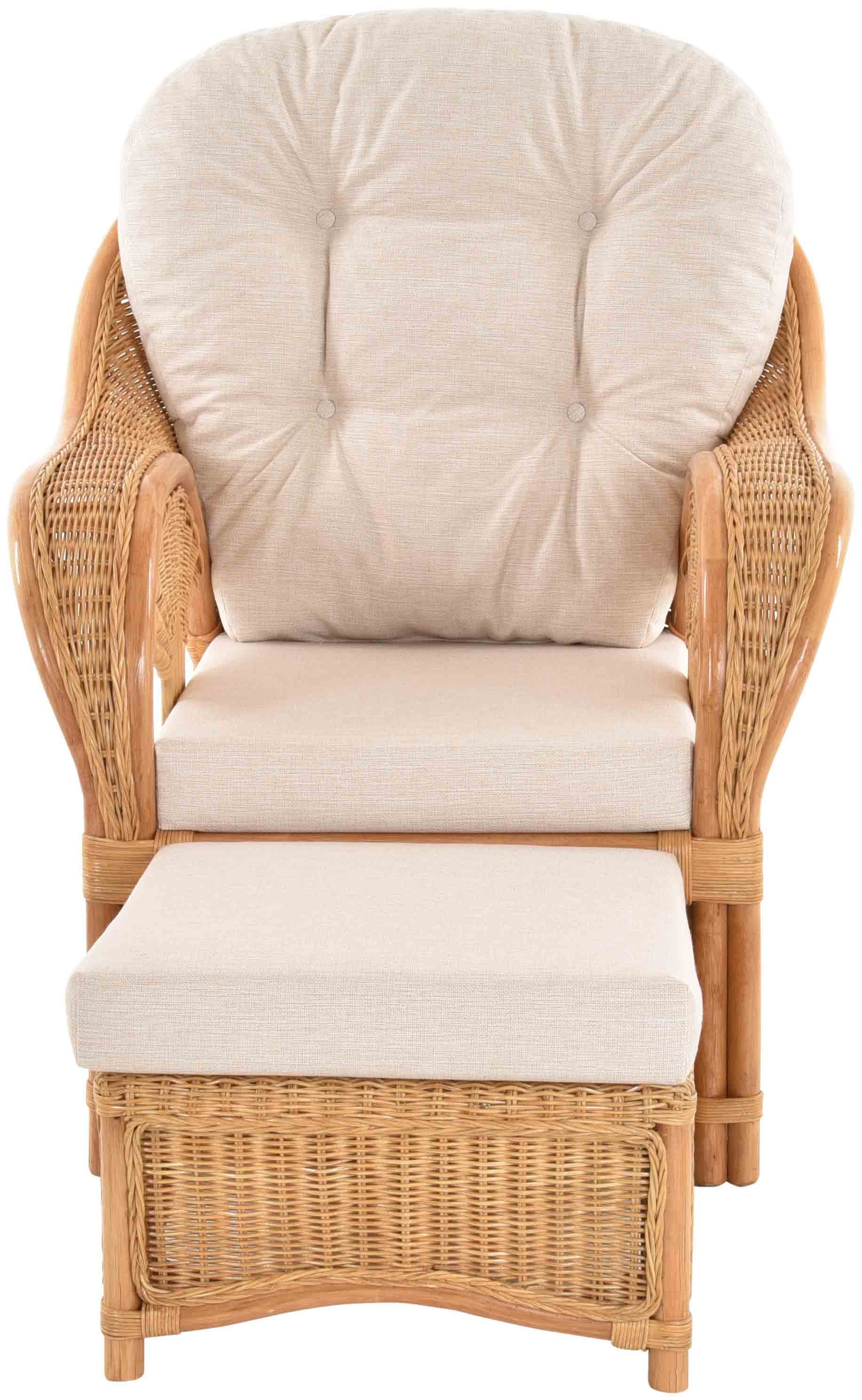 Krines Home Relaxsessel Rattan Sessel Palm Rattanmöbel Lounge Wohnzimmersessel mit Polster (Relaxsessel mit Hocker), Wintergarten Sessel mit Hocker