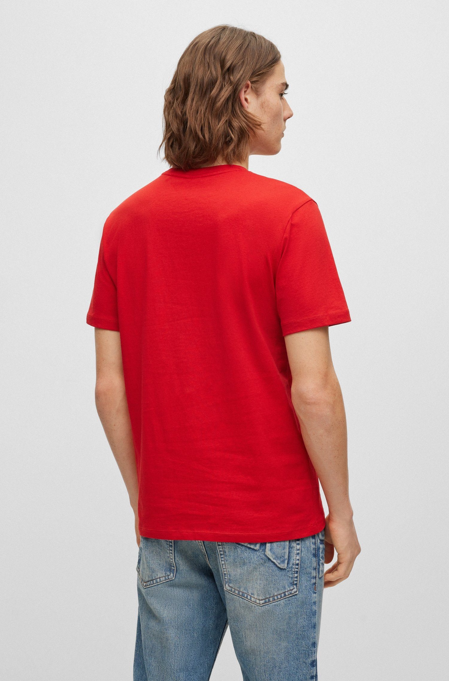 T-Shirt der auf bright mit red Brust BOSS ORANGE BOSS-Stickerei