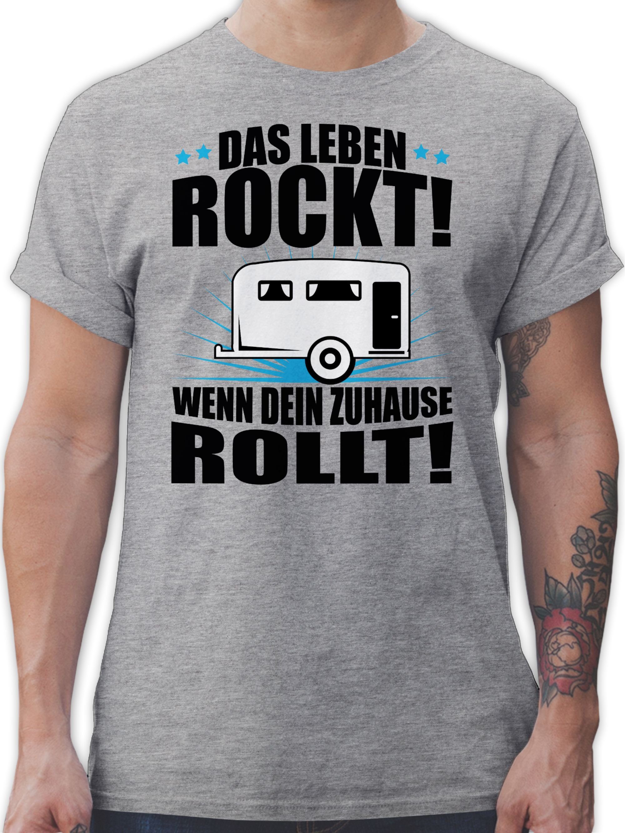 Shirtracer T-Shirt Das Leben rockt! Wohnwagen schwarz Hobby Outfit 2 Grau meliert