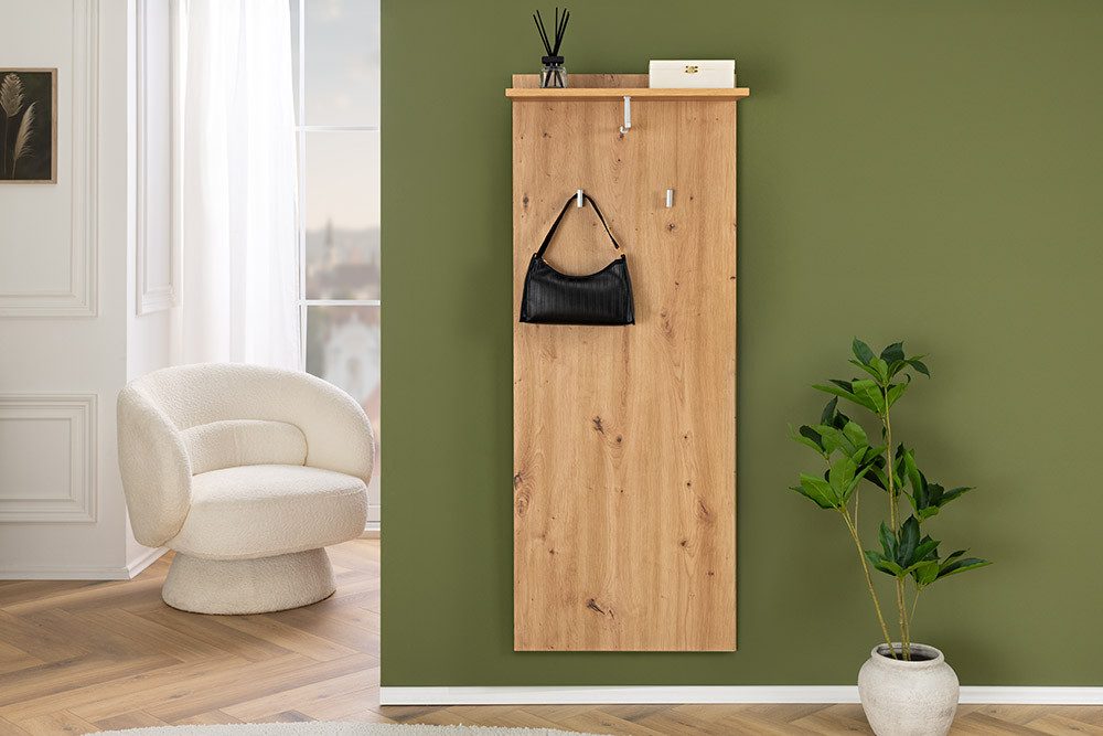 riess-ambiente Garderobenpaneel JUSTUS 140cm natur · Garderobenpaneel in Eichen-Optik mit Stauraum (Einzelartikel, 1 St), Flur · 2 Kleiderhaken · Kleiderstange · Regalbrett · Eingangsbereich