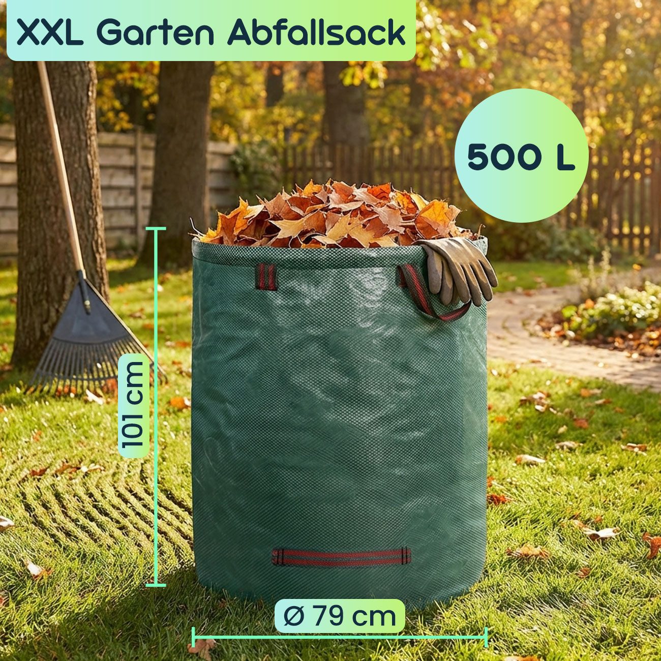shop'n smile ideoon Gartensack XXL Gartenabfallsack 500L, Ø79x101cm, Stabil mit Doppelboden, (1-tlg), faltbar, ideal für Grünschnitt – Bild 2 von 5