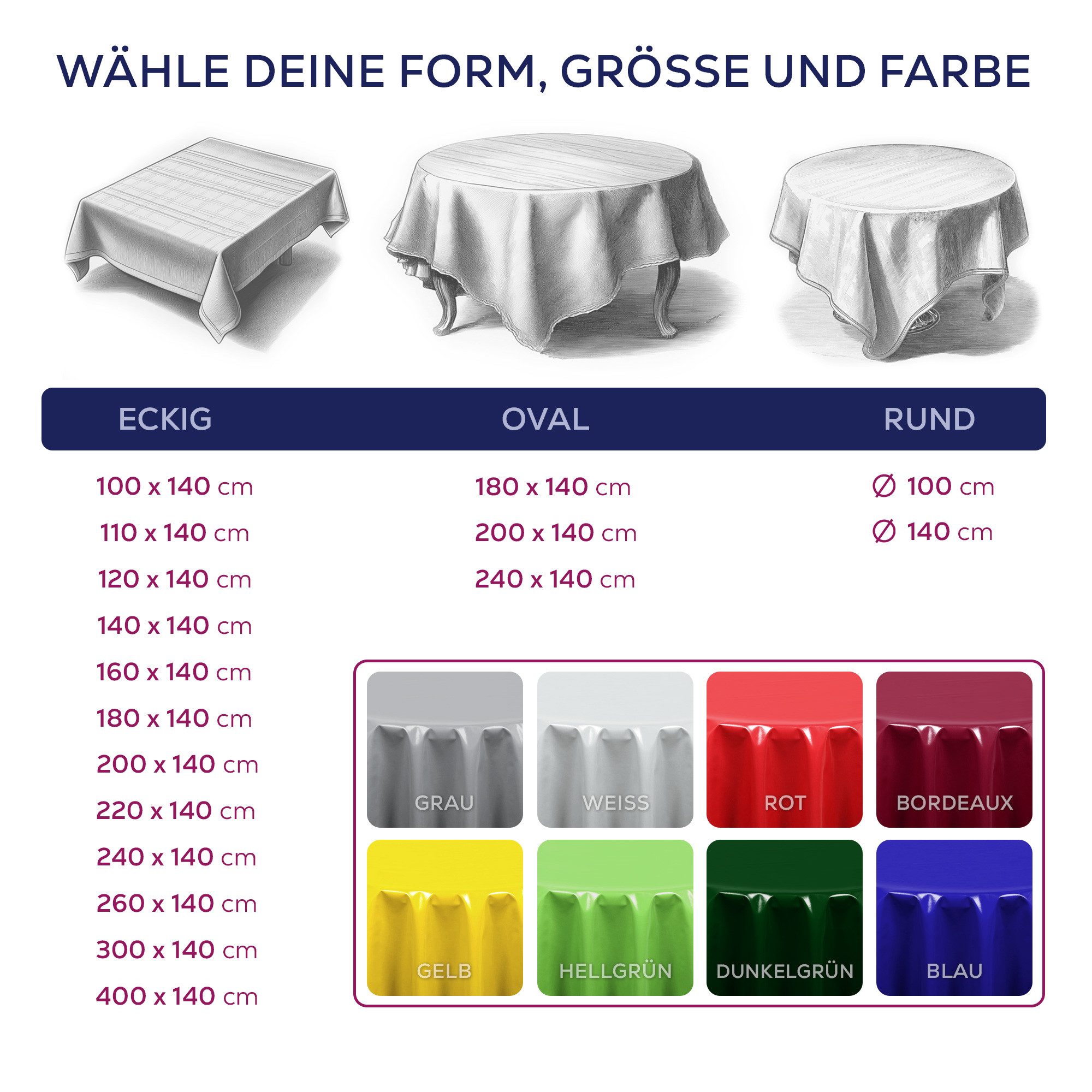 Beautex Tischdecke Uni Wachstuchtischdecke OVAL RUND ECKIG, Wachstuch abwischbar (1-tlg)