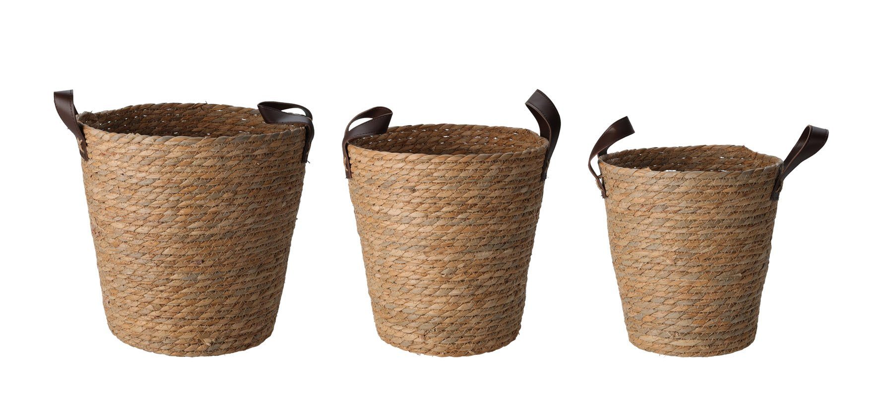 Spetebo Allzweckkorb Aufbewahrungskorb Seegras 3er Set - 30/26/24 cm (Packung, 1 tlg), Mehrzweck Korb Set mit Griffen aus Kunstleder