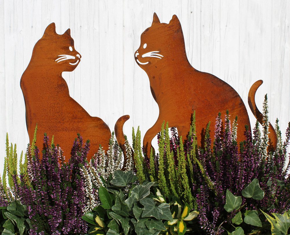 LB H&F Lilienburg Teichfigur 2er SET Katzen Rost Stecker Garten Deko Beet B günstig online kaufen