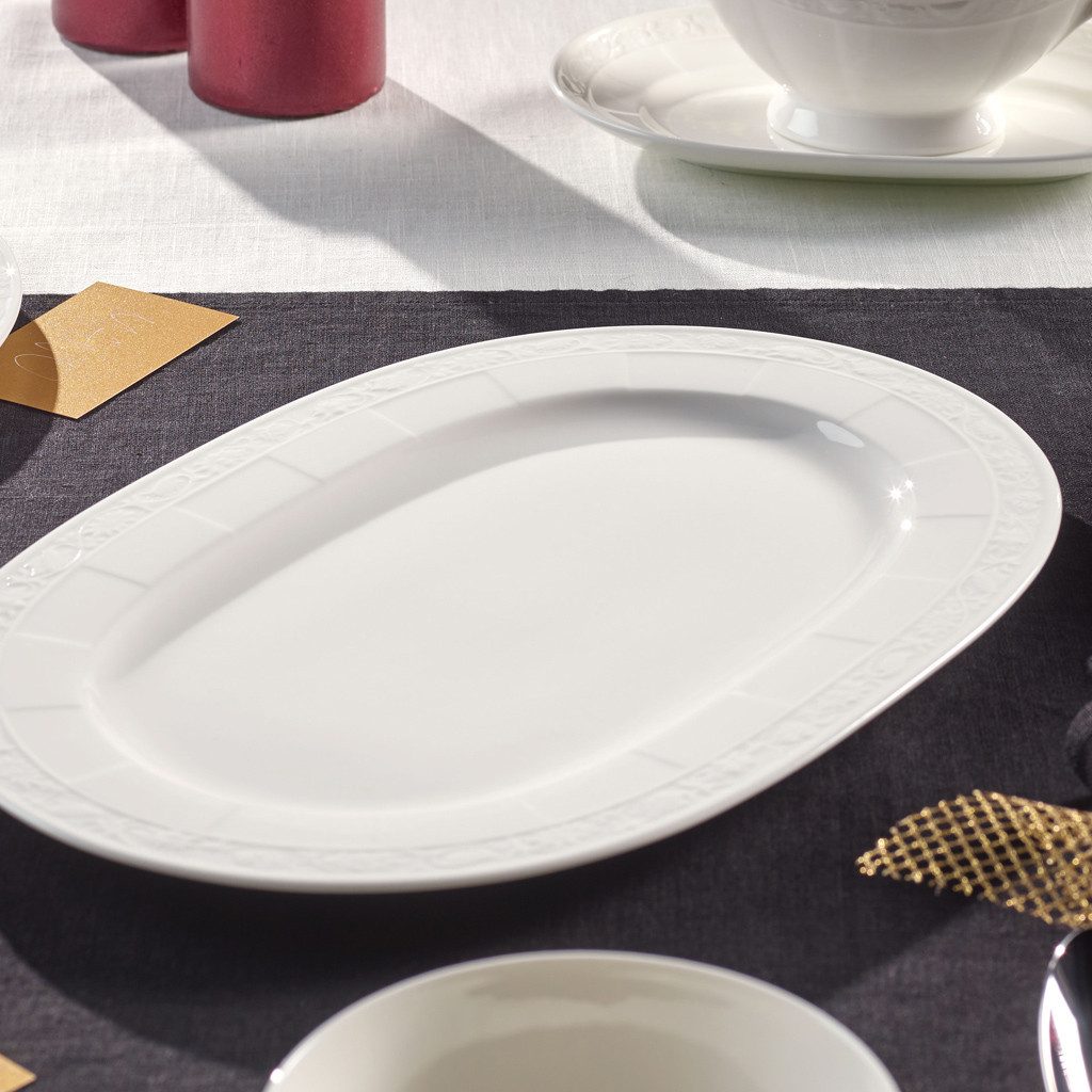 Villeroy & Boch Signature Servierplatte White Pearl Platte oval 35cm, Porzellan, (1-tlg), Premium Bone Porcelain, mikrow.- & spülm.sicher, Made in Germany