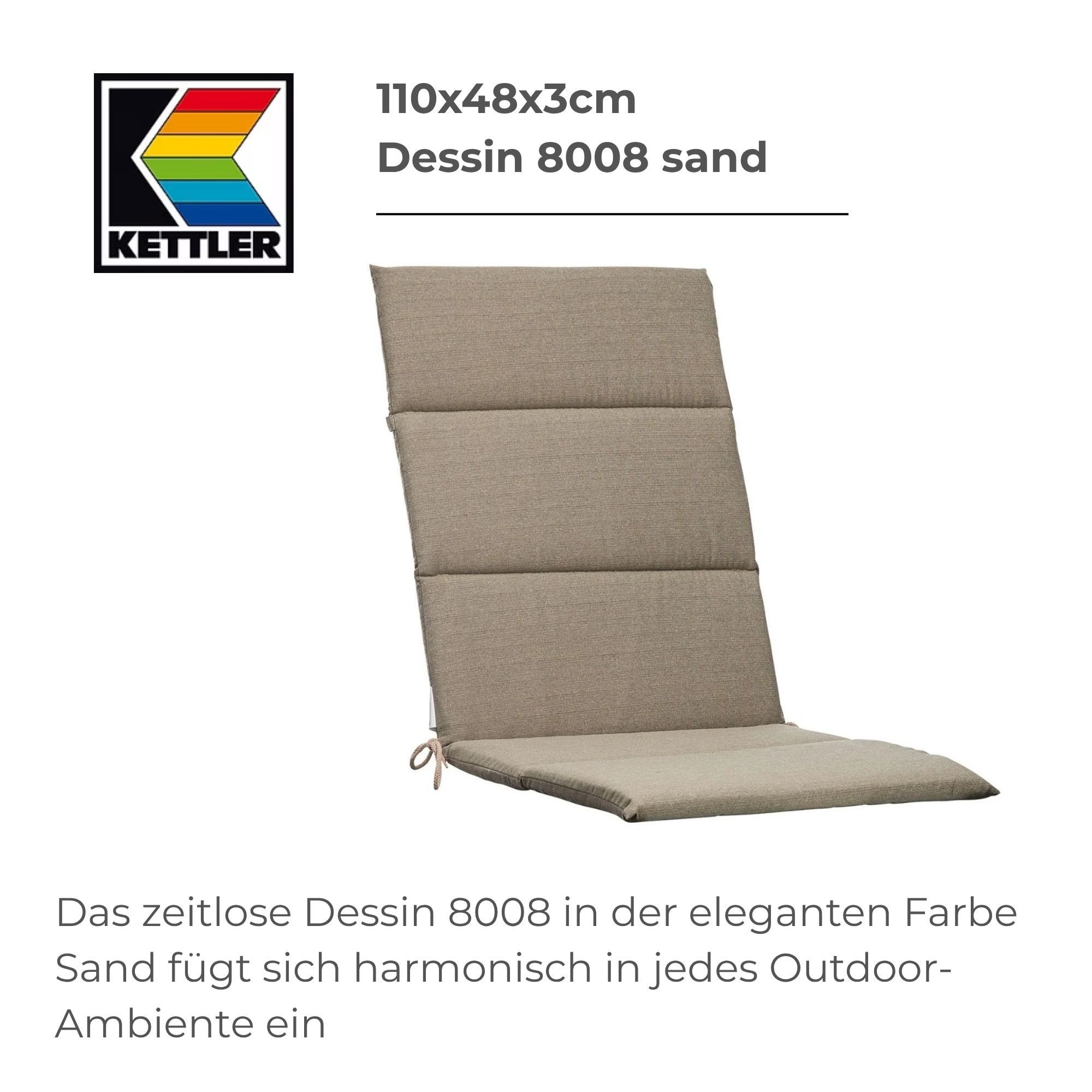 KETTLER Gartenpflege-Set Kettler Stapelsessel Gartenmöbel Kissen Auflage 110 x 48 Sand