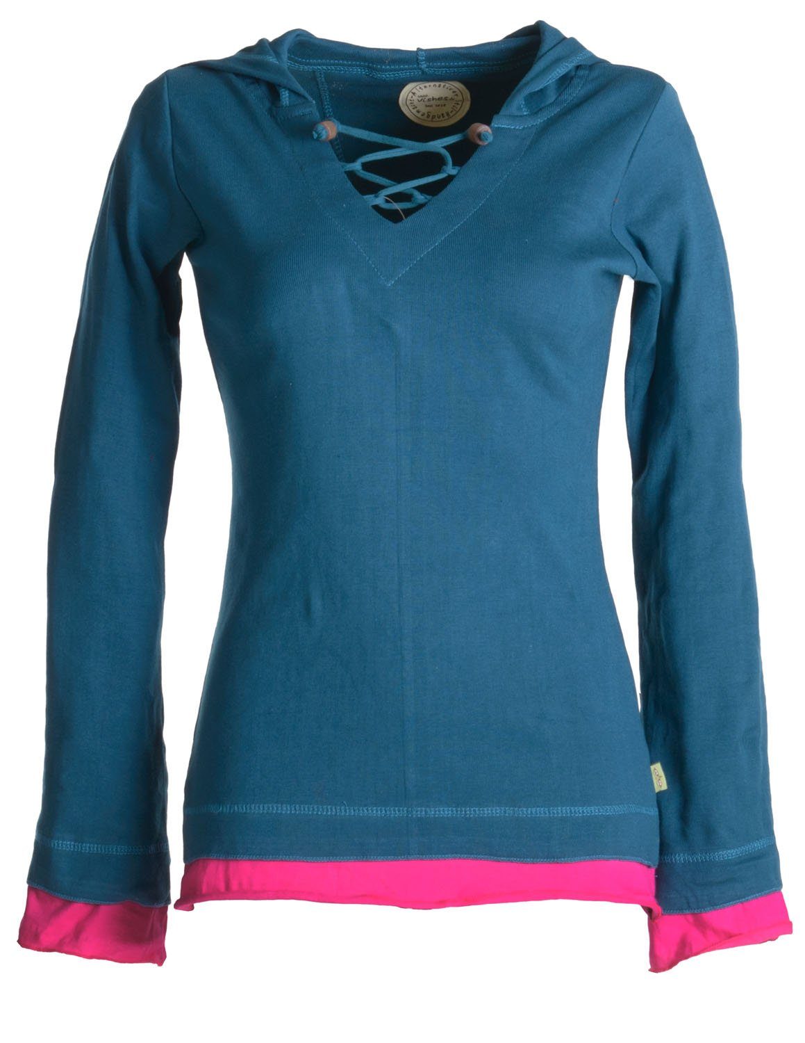 Vishes Zipfelshirt Lagenlook Longsleeve Shirt mit Zipfelkapuze Hoodie, Sweater