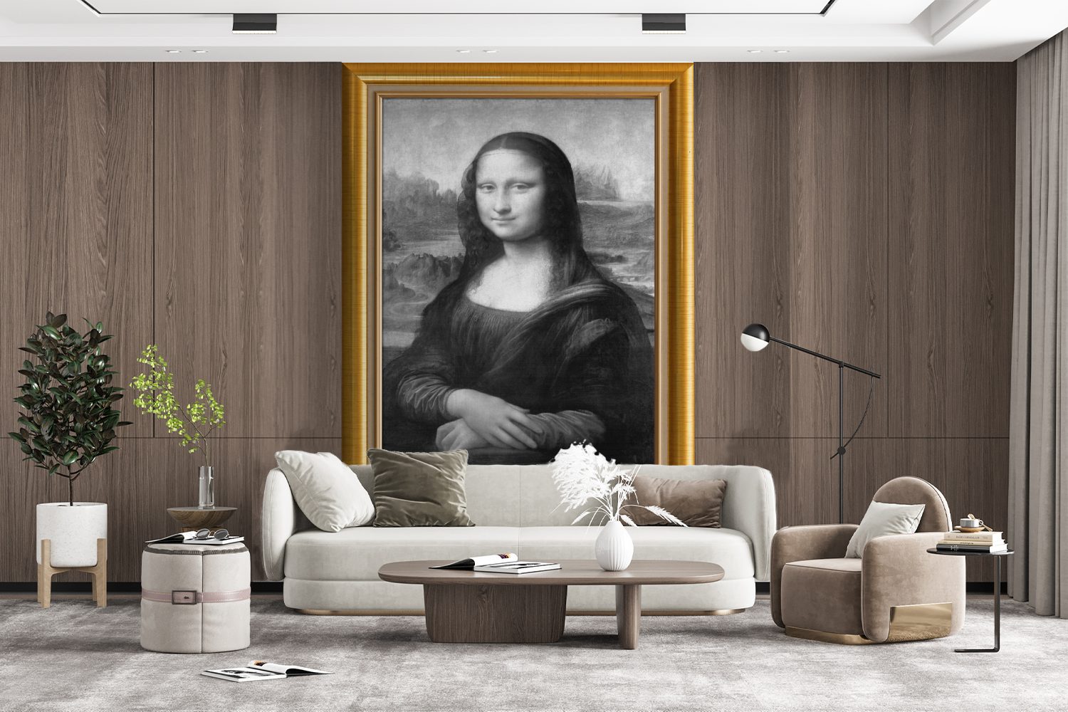 Da Tapete - Vinyl Wohnzimmer, Vinci Gold Lisa MuchoWow Mona für Montagefertig bedruckt, Fototapete - Matt, Leonardo Wandtapete Liste, St), (3 -