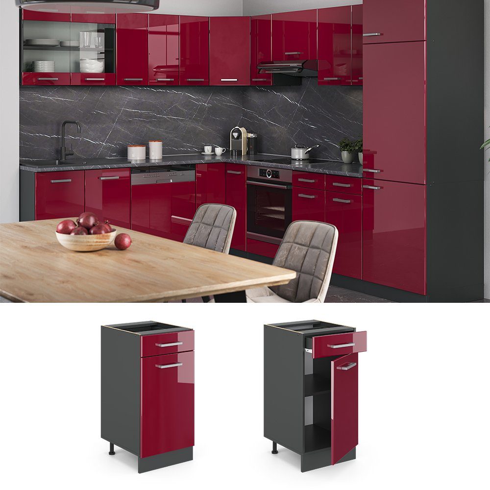 Vicco Unterschrank R-Line, Rot Hochglanz/Anthrazit, 40 cm ohne Arbeitsplatte (1-St)