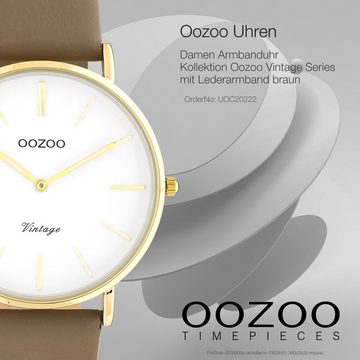 OOZOO Quarzuhr Oozoo Damen Armbanduhr braun Analog, (Analoguhr), Damenuhr rund, groß (ca. 40mm) Lederarmband, Fashion-Style