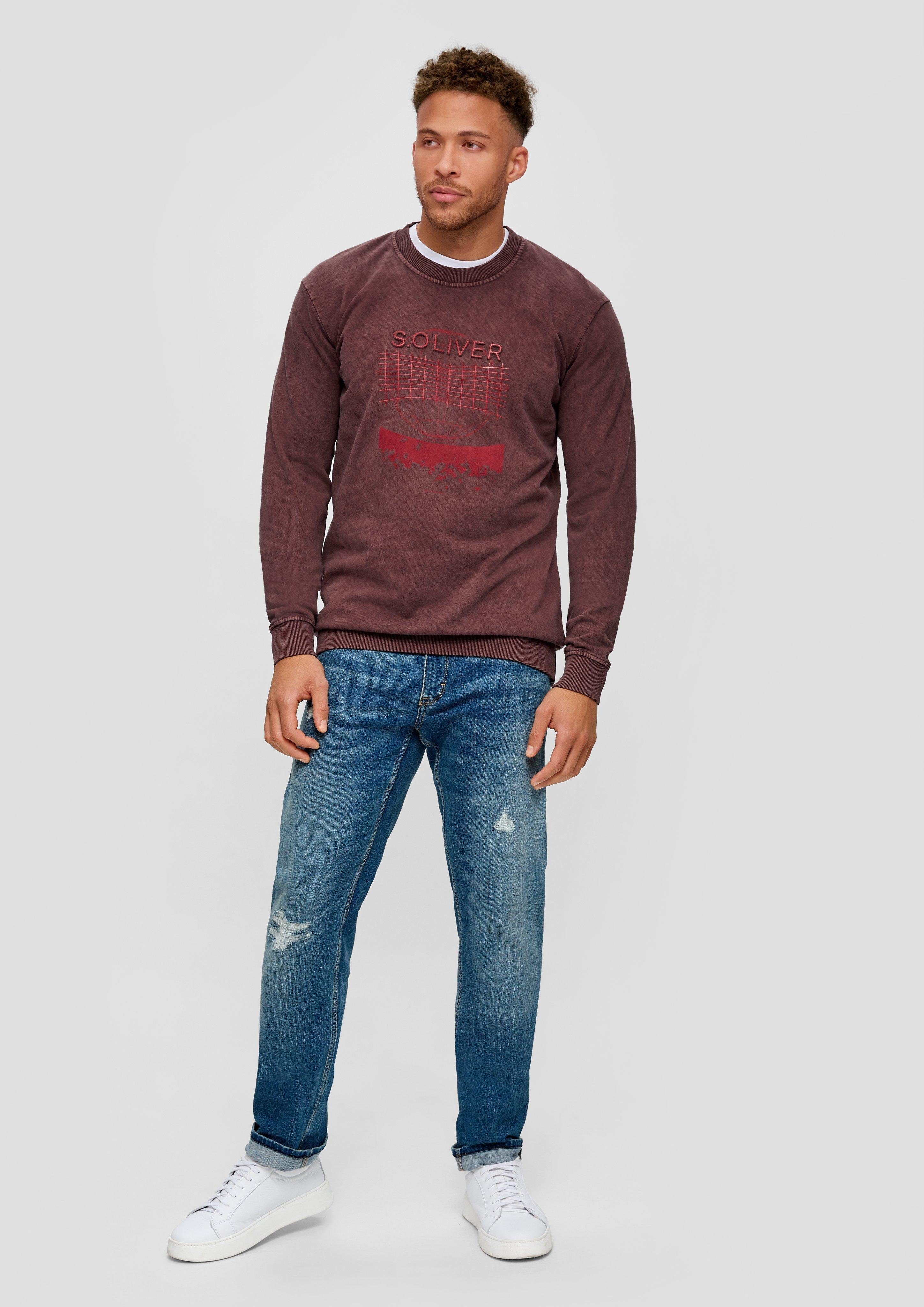s.Oliver Sweatshirt Sweatshirt mit Front-Print, lange Rippbündchen, Ärmel mit hat Ärmel