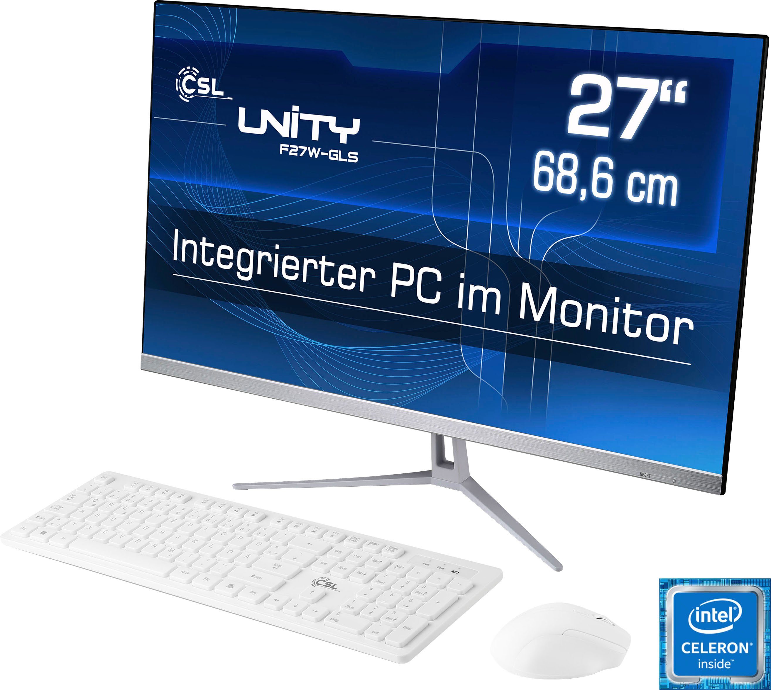 passiver (27 Unity All-in-One 128 Win Zoll, 8 Celeron RAM, 11 weiß F27-GLS N4120, PC CPU-Kühler) GB SSD, GB Intel® CSL