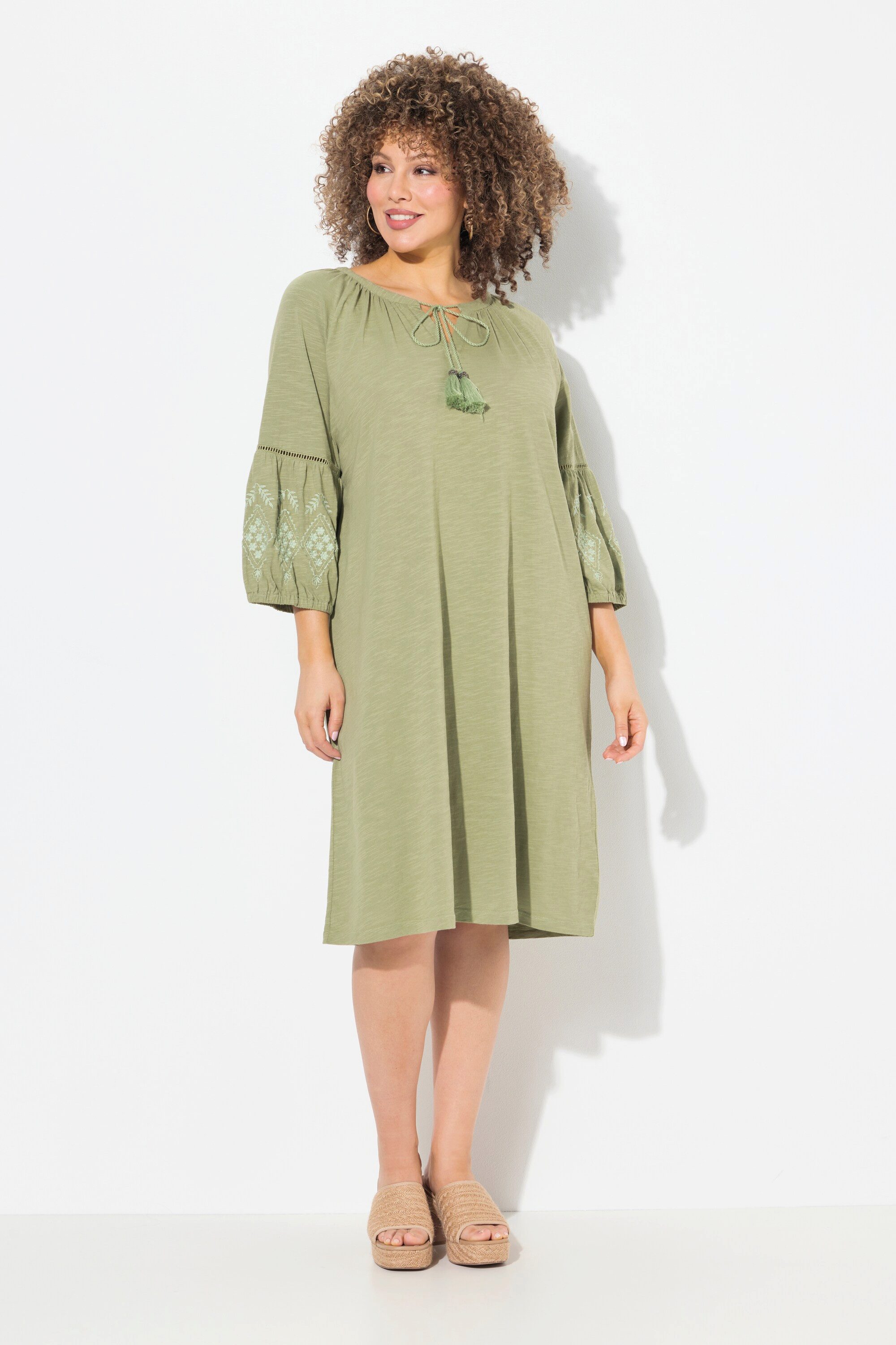 Ulla Popken Jerseykleid Jerseykleid Stickerei A-Linie Tunika-Ausschnitt günstig online kaufen