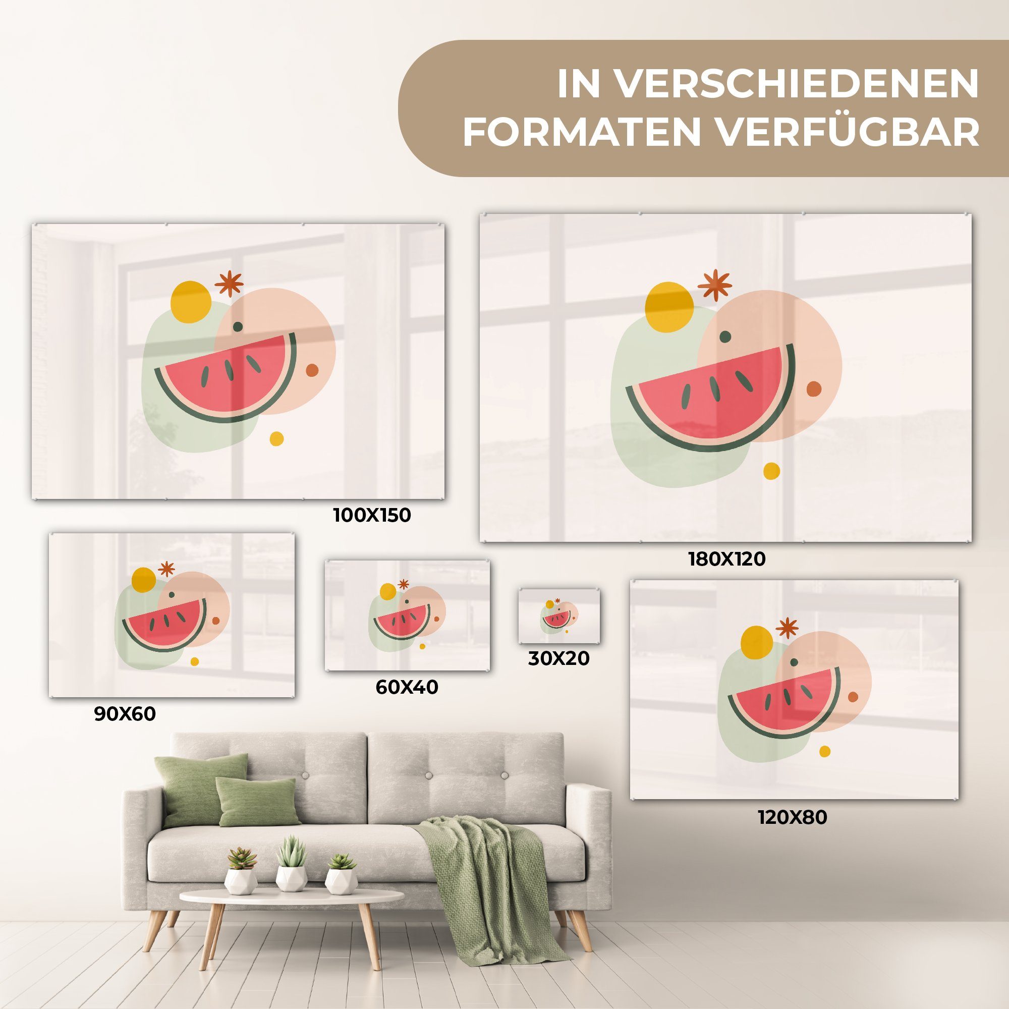 & - - Acrylglasbilder Pastell, Wassermelone Obst St), Acrylglasbild Wohnzimmer Schlafzimmer (1 MuchoWow