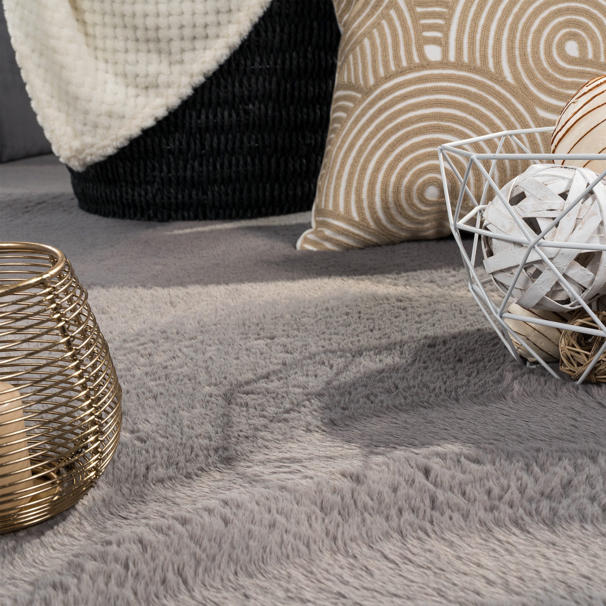 Carpetia Teppich Teppich anthrazit Hasenfell-Optik elegant weich mit feinem günstig online kaufen