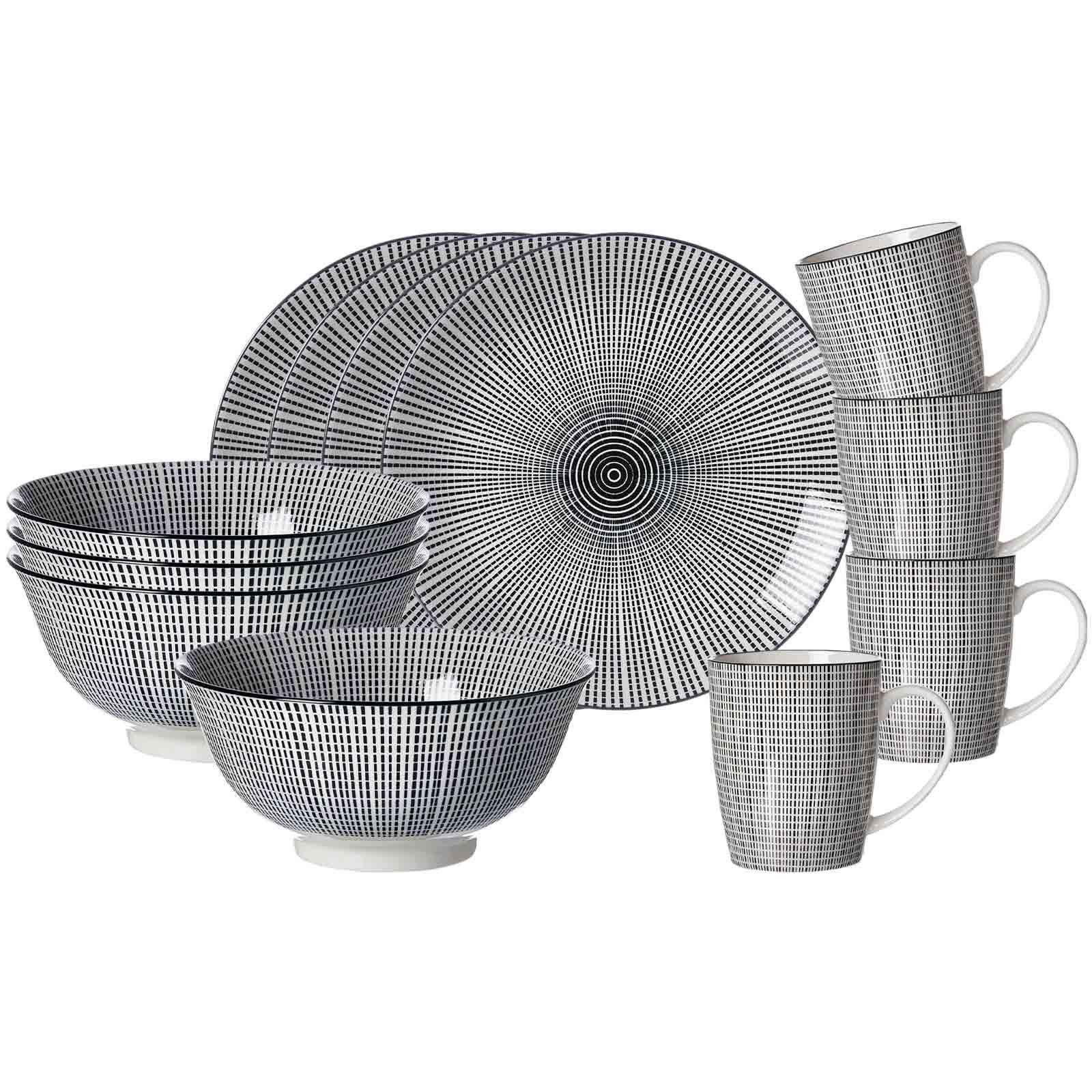 Ritzenhoff & Breker Frühstücks-Geschirrset Takeo Stripes Frühstücksset 12-tlg. (12-tlg), 4 Personen, Porzellan