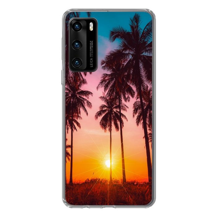 MuchoWow Handyhülle Palme - Sonnenuntergang - Horizont - Strand - Orange - Rosa Handyhülle Huawei P40 Handy Case Silikon Bumper Case