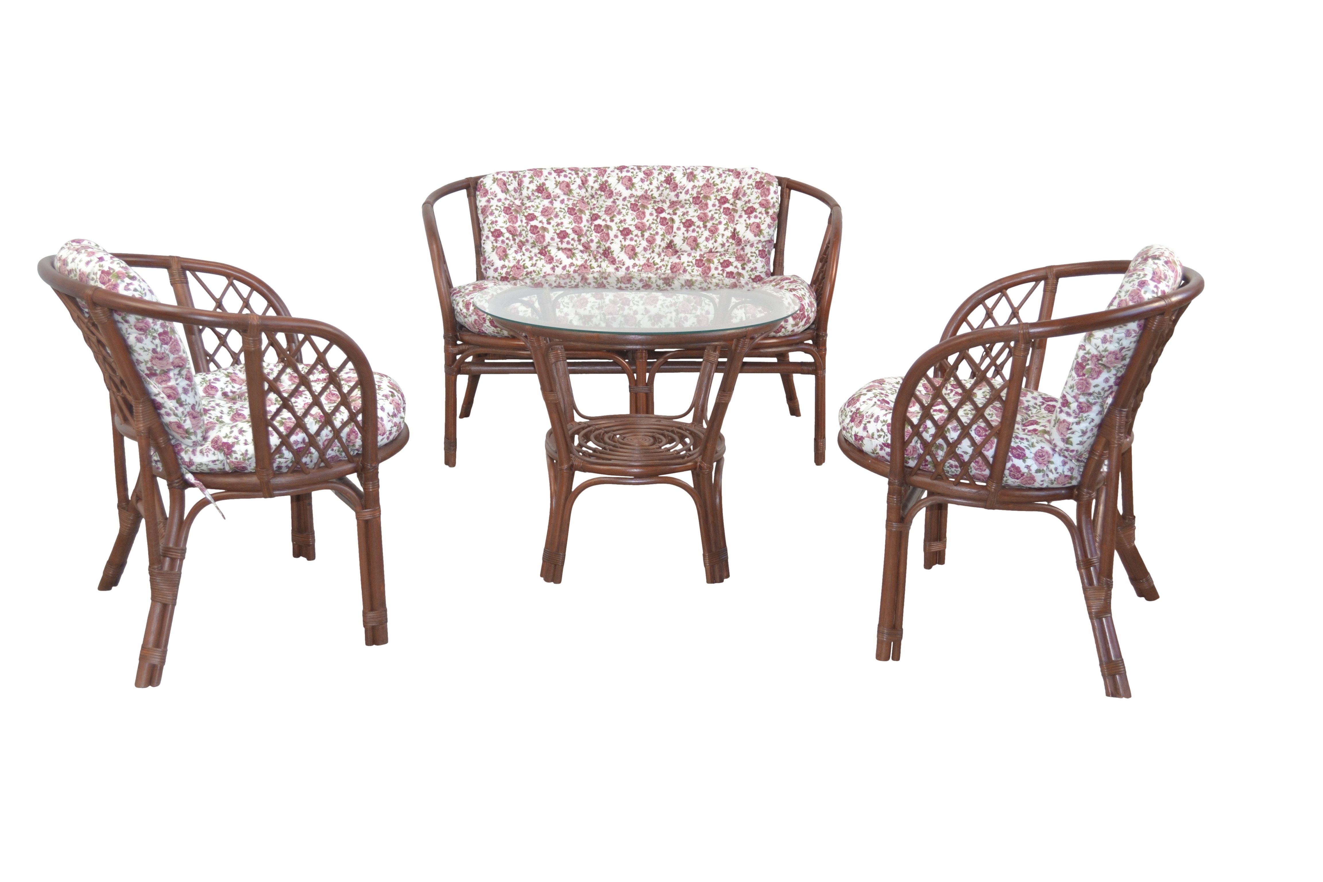moebel-direkt-online Sitzgruppe 4teilige Rattansitzgruppe, (4tlg. Spar-Set, 1 Bank, 2 Sessel, 1 Tisch)
