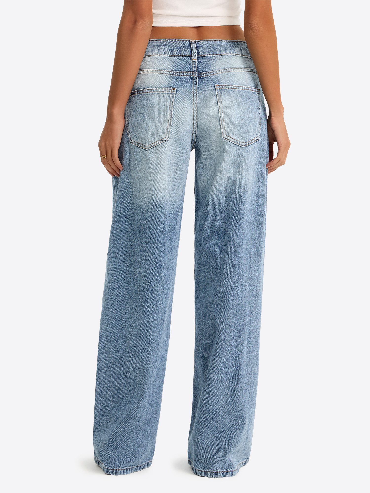 Imily Bela Gerade Jeans Damen Straight Wide Leg Jeans (Packung, 1-tlg., 1per-Pack) 5-Pocket-Style