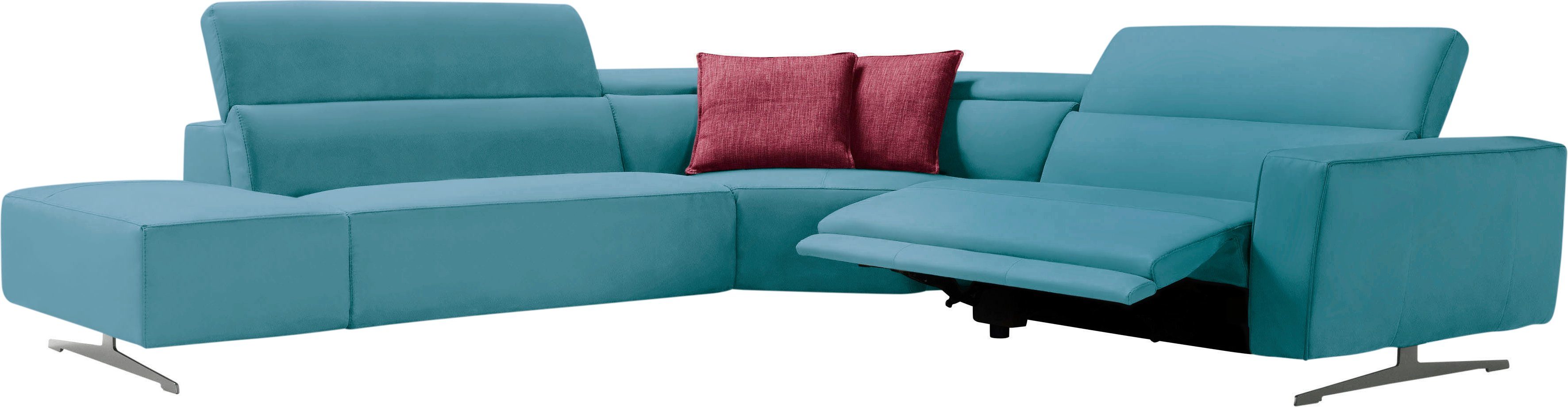 Egoitaliano Ecksofa Stefanie-e, Designsofa der Extraklasse, bequem mit hohem Sitzkomfort, mit Relaxfunktion und verstellbaren Kopfteilelementen