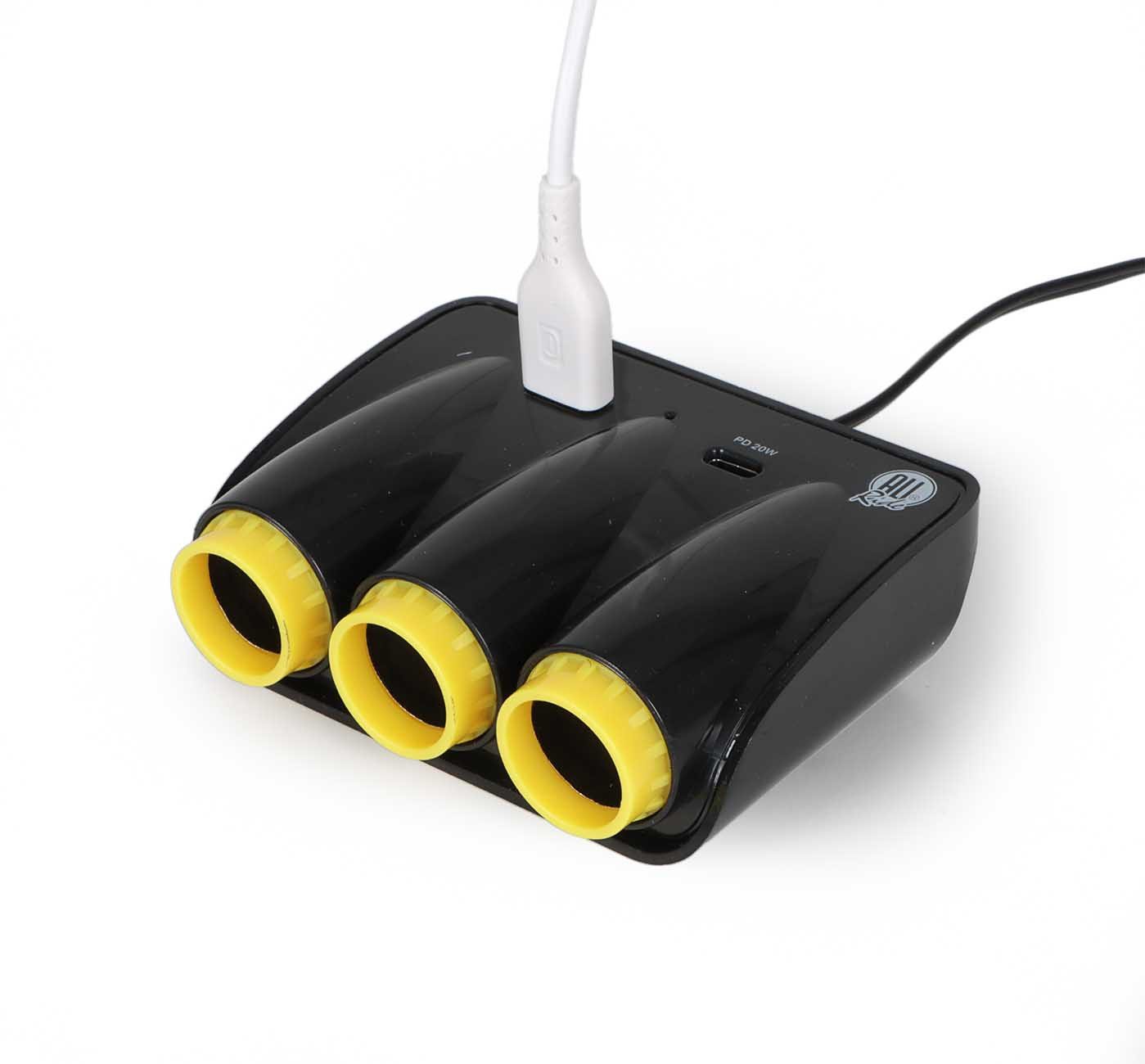 All Ride Zigarettenanzünder-Verteiler 3-fach Steckdosen Verteiler (12/24 Volt Steckdose, 1-St., mit USB-A und USB-C-Port), Auto LKW 3-fach Steckdosen Verteiler – Bild 5 von 5