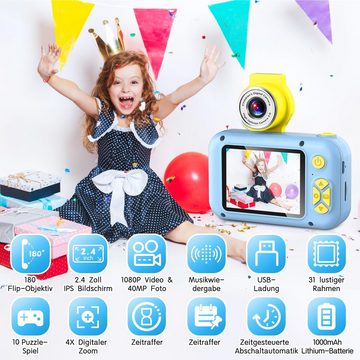 arnssien Erweiterte Optionen Kinderkamera (40 MP, 1x opt. Zoom, inkl. Lautsprecheranpassung Denkfähigkeit und Kinderkomfort mit 32GBSD-Karte, mit 2,4-Zoll-Bildschirm mit 1080p und Flip-Objektiv lange Akkulaufzeit)